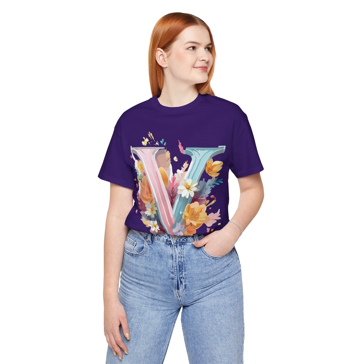 Natural Cotton Tee Shirt - Letters Collection - V Printify