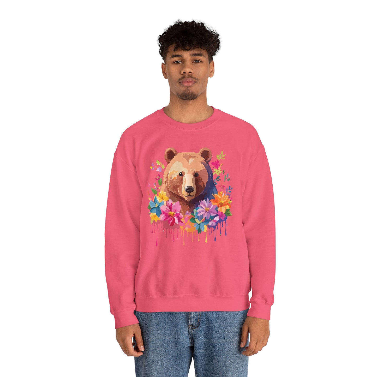 Unisex Floral Bear Sweatshirt, Animals Sweatshirt, Floral Sweatshirt, Art Design Sweatshirt