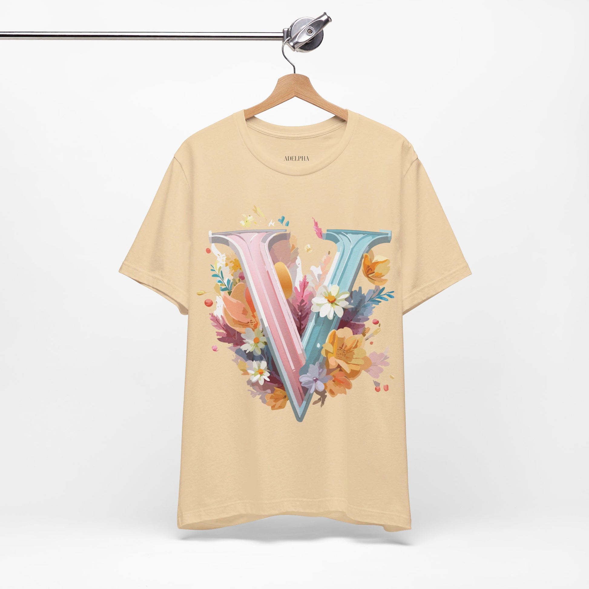 Natural Cotton Tee Shirt - Letters Collection - V Printify