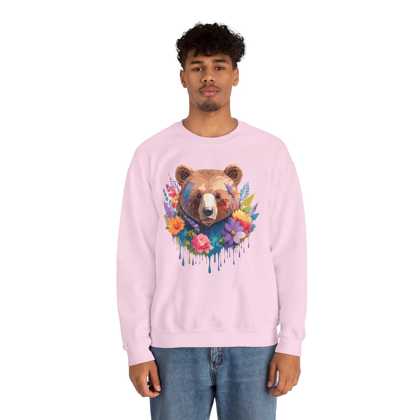 Unisex Floral Bear Sweatshirt, Animals Sweatshirt, Floral Sweatshirt, Art Design Sweatshirt