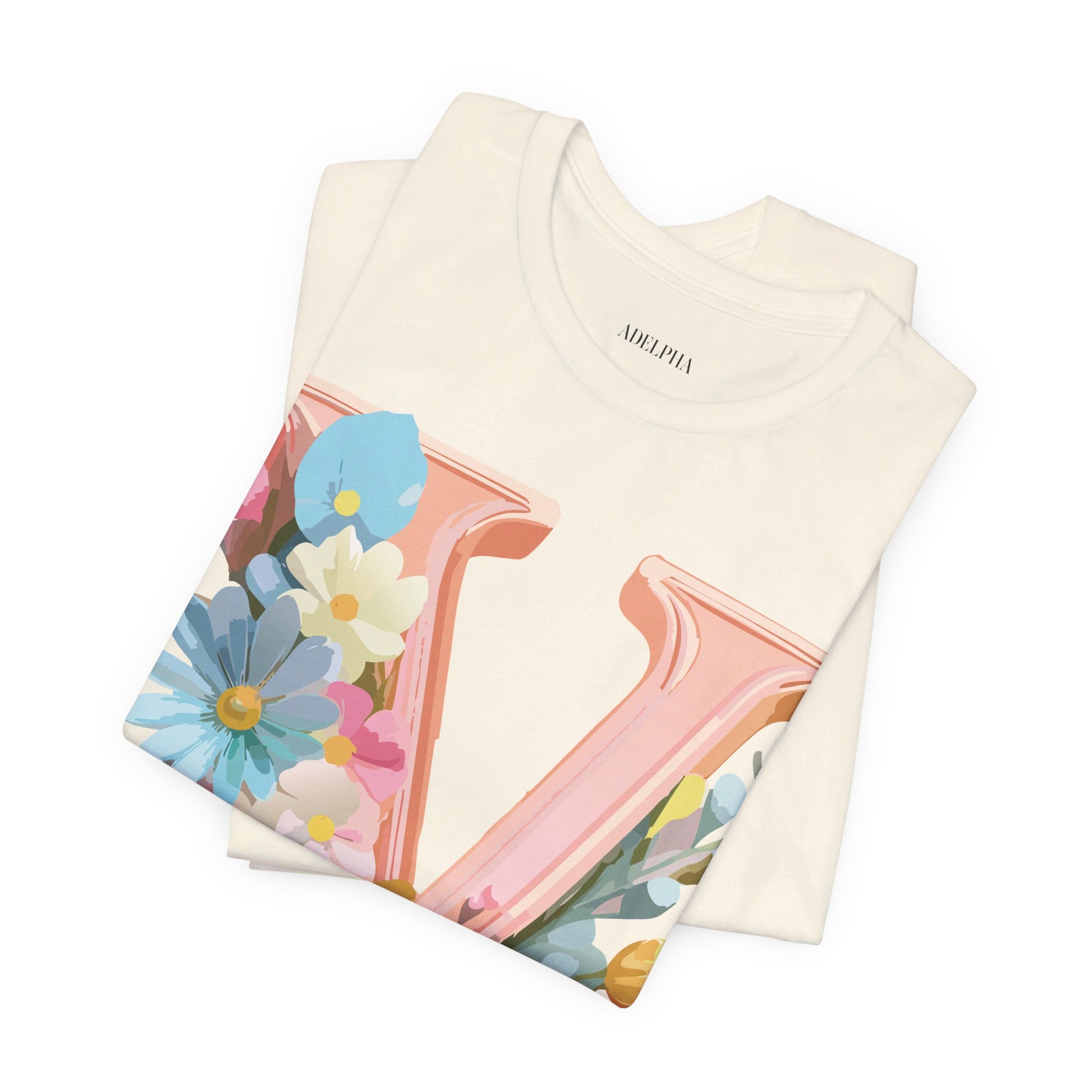 Natural Cotton Tee Shirt - Letters Collection - V Printify
