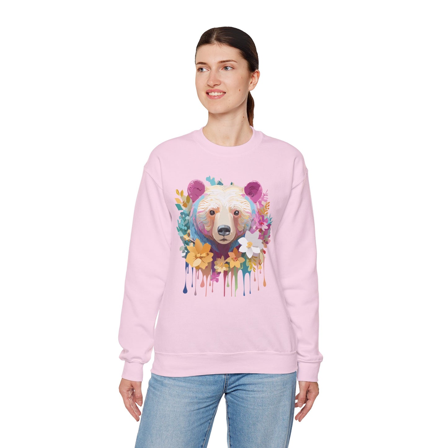 Unisex Floral Bear Sweatshirt, Animals Sweatshirt, Floral Sweatshirt, Art Design Sweatshirt