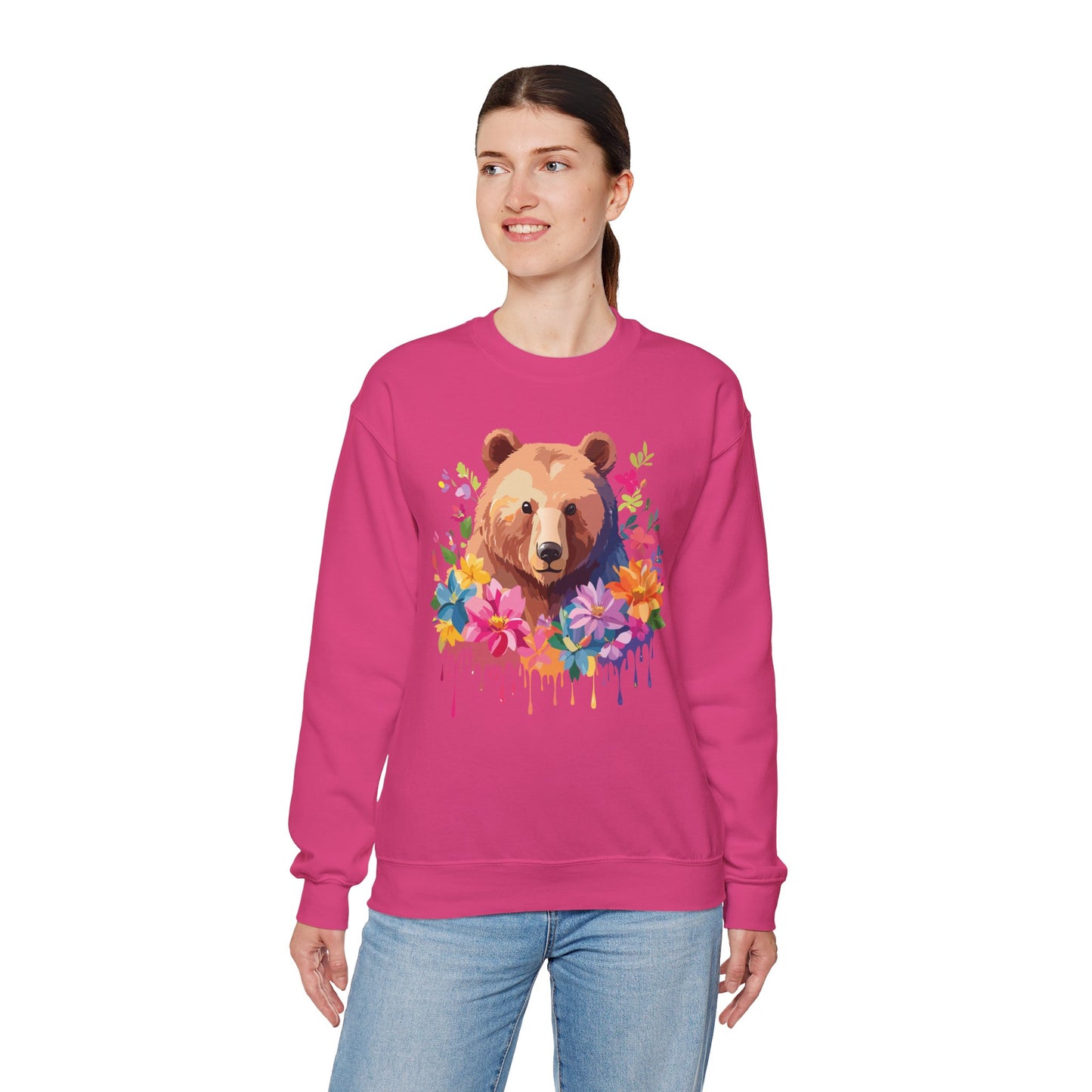 Unisex Floral Bear Sweatshirt, Animals Sweatshirt, Floral Sweatshirt, Art Design Sweatshirt