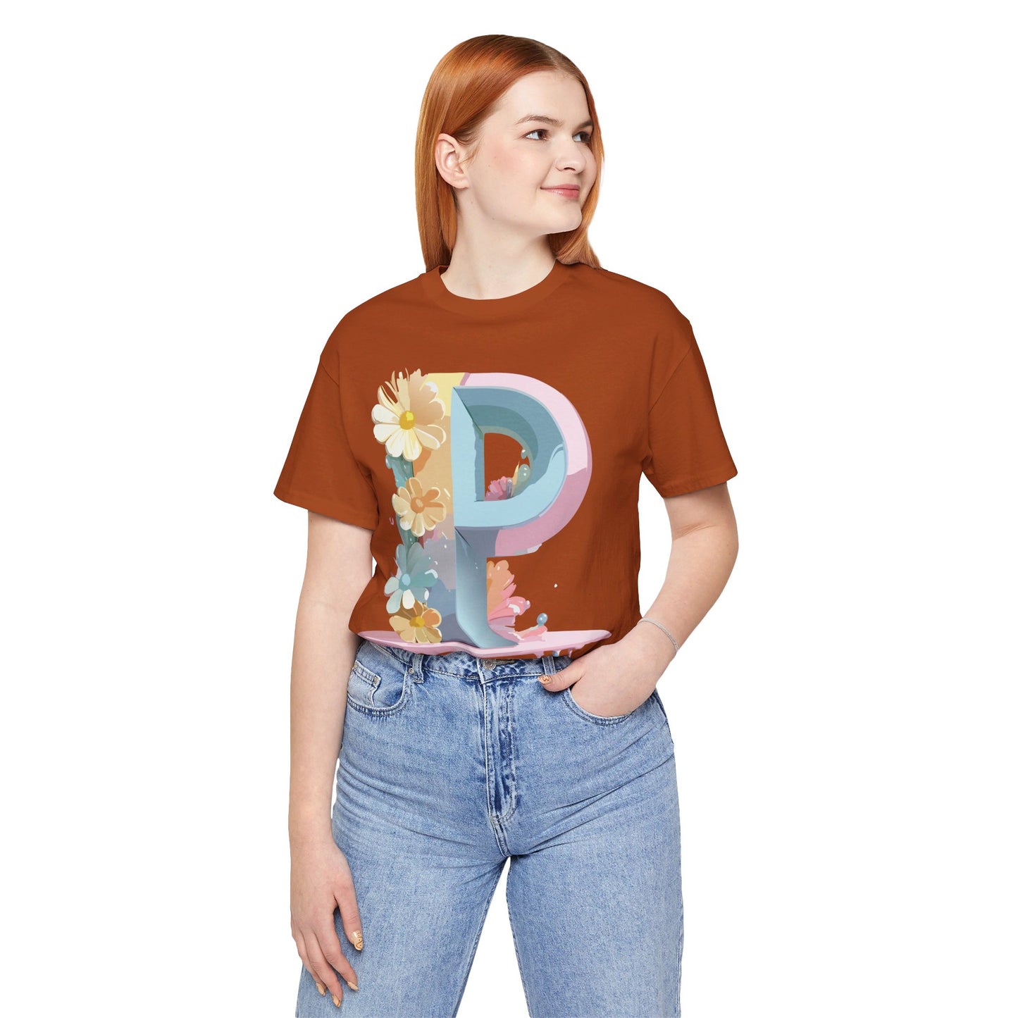 Natural Cotton Tee Shirt - Letters Collection - P Printify