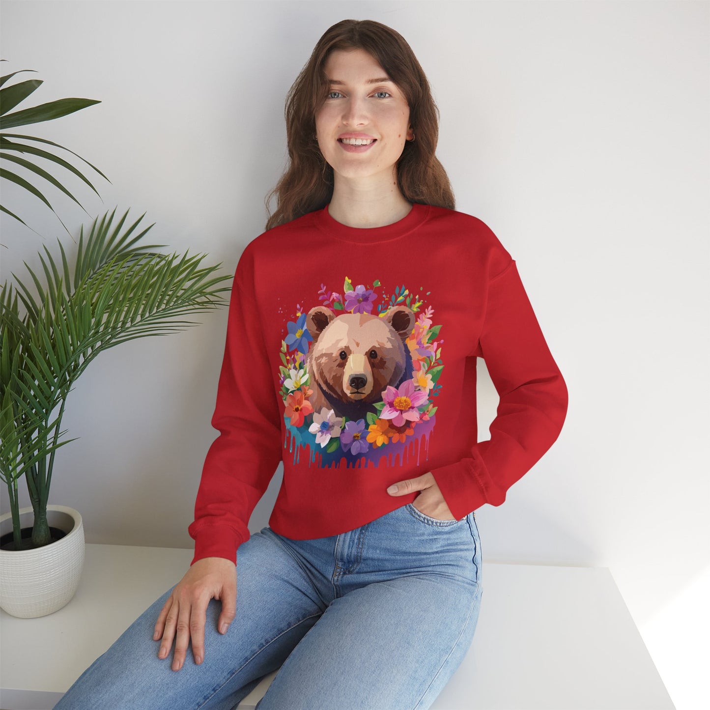 Unisex Floral Bear Sweatshirt, Animals Sweatshirt, Floral Sweatshirt, Art Design Sweatshirt