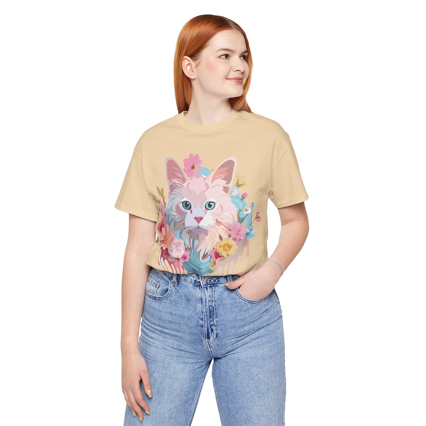 Natural Cotton Tee Shirt with Cat Printify