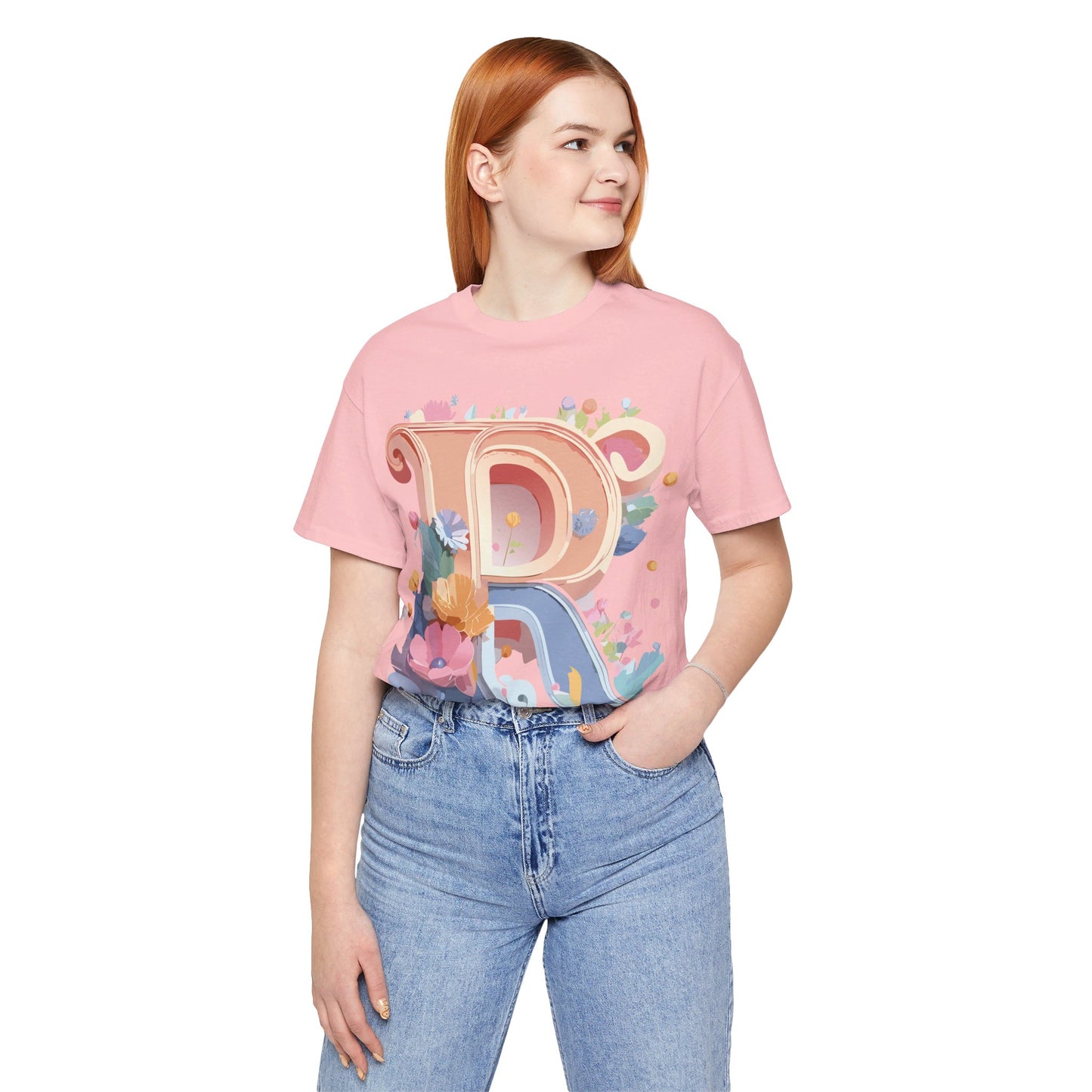 Natural Cotton Tee Shirt - Letters Collection - R Printify