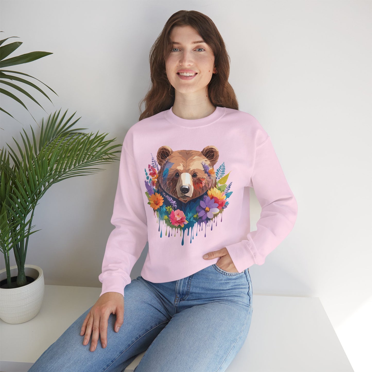 Unisex Floral Bear Sweatshirt, Animals Sweatshirt, Floral Sweatshirt, Art Design Sweatshirt