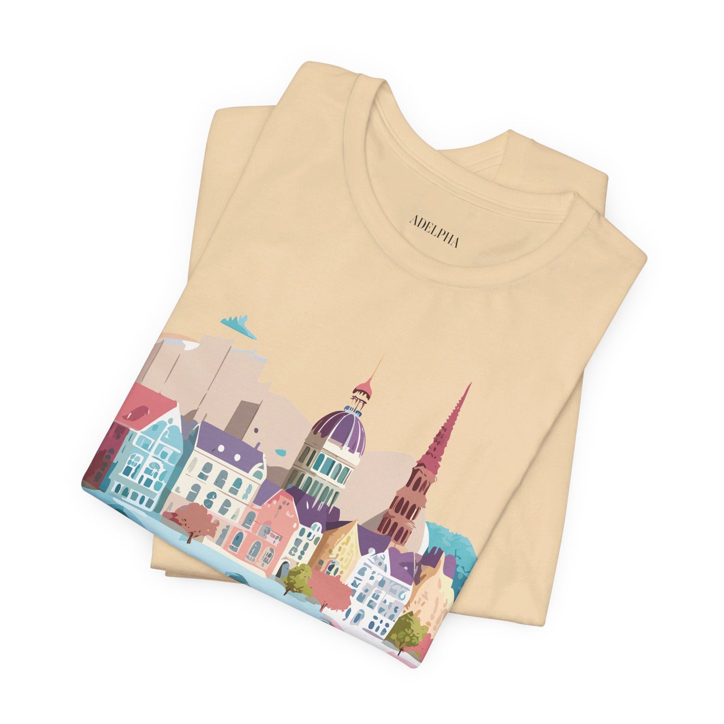 Natural Cotton Tee Shirt - Beautiful Places Collection - Warnemünde and Rostock - Germany Printify