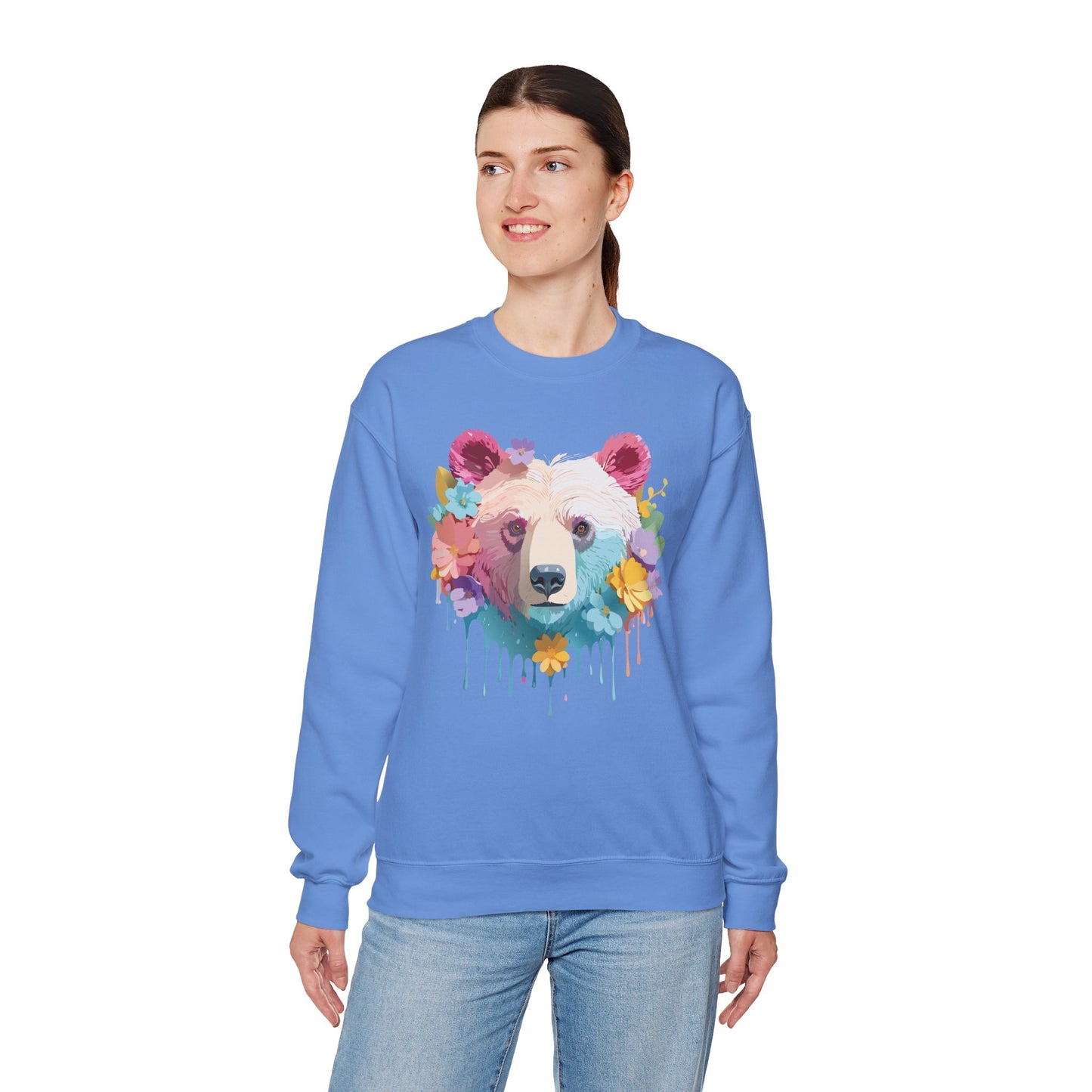 Unisex Floral Bear Sweatshirt, Animals Sweatshirt, Floral Sweatshirt, Art Design Sweatshirt
