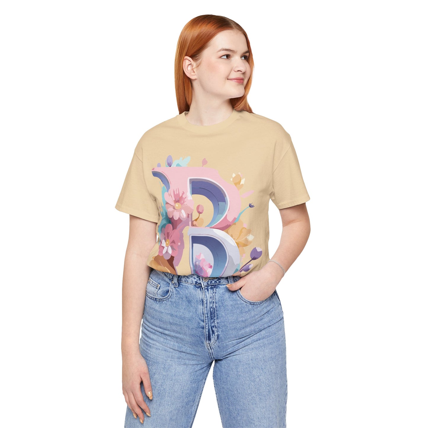 Natural Cotton Tee Shirt - Letters Collection - B Printify