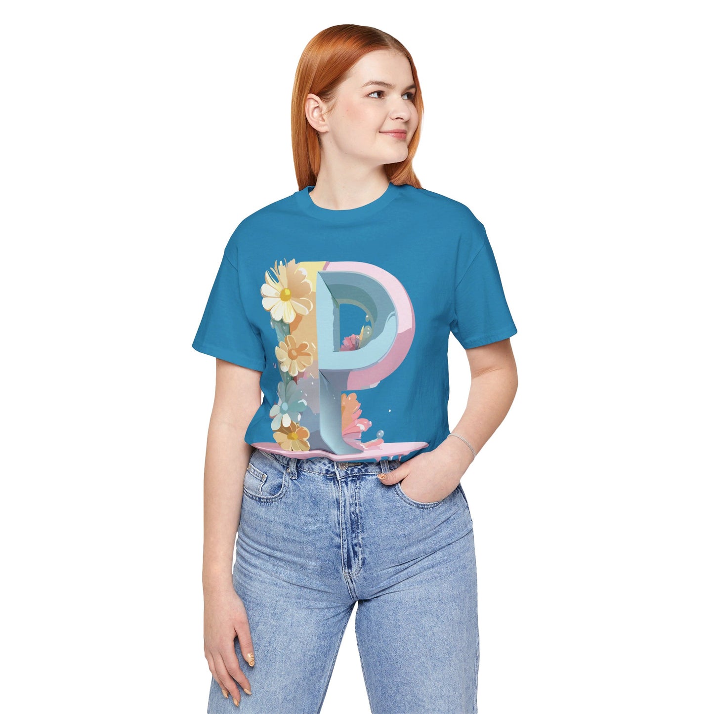 Natural Cotton Tee Shirt - Letters Collection - P Printify