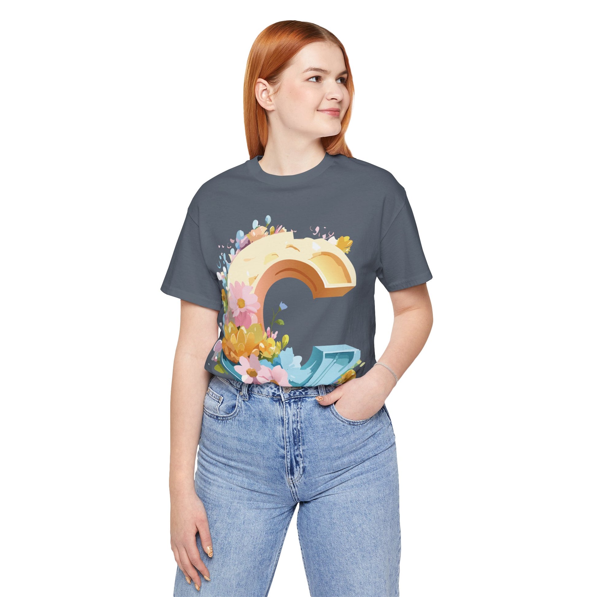Natural Cotton Tee Shirt - Letters Collection - C Printify