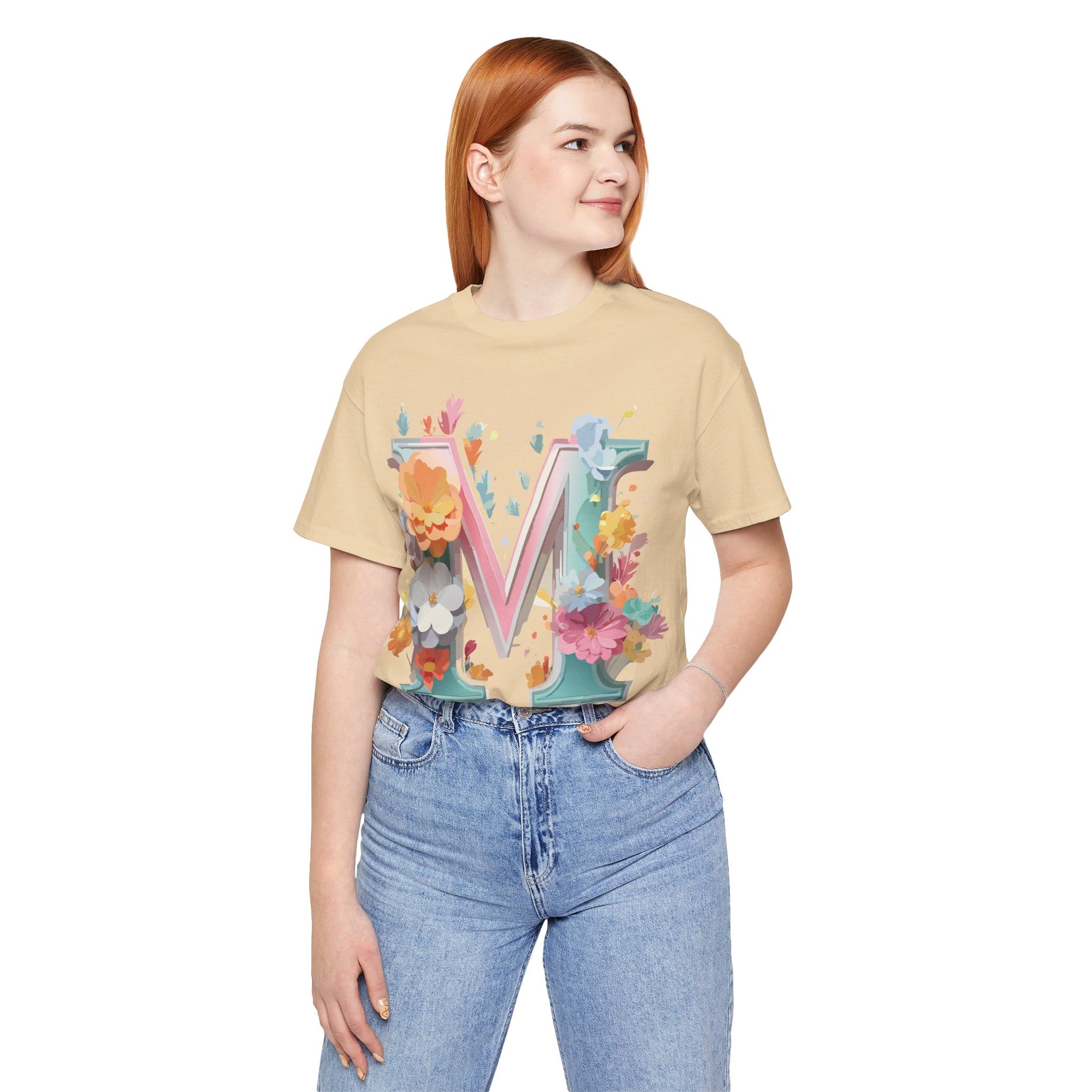 Natural Cotton Tee Shirt - Letters Collection - M Printify