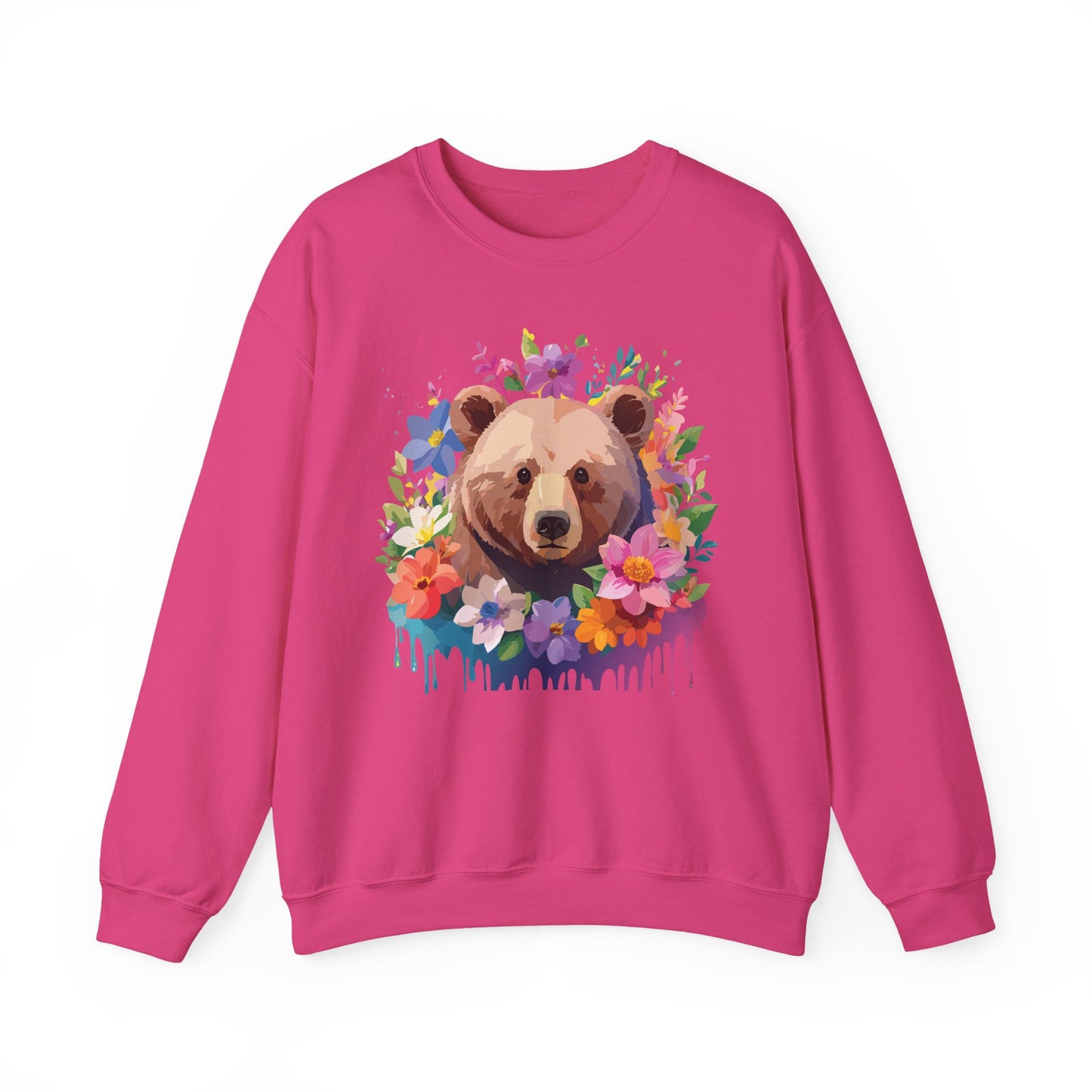 Unisex Floral Bear Sweatshirt, Animals Sweatshirt, Floral Sweatshirt, Art Design Sweatshirt