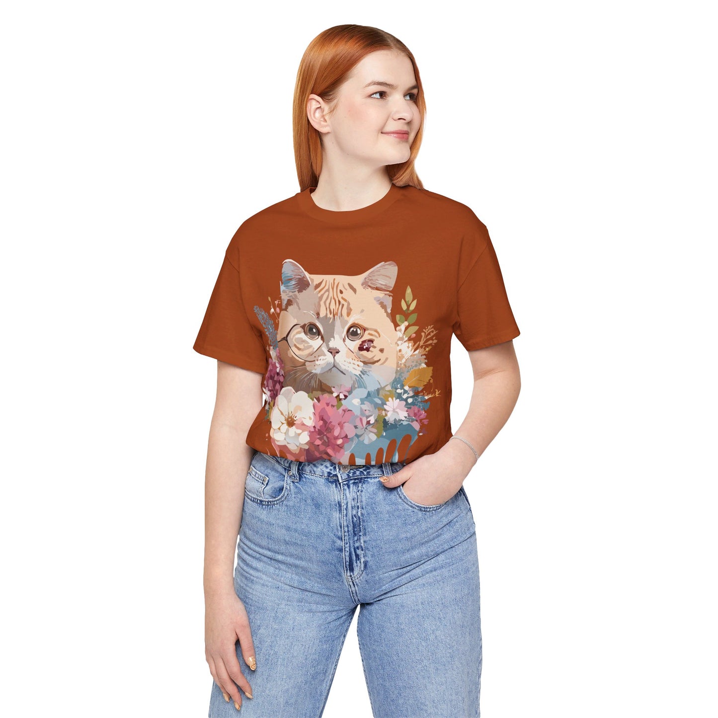 Natural Cotton Tee Shirt with Cat Printify
