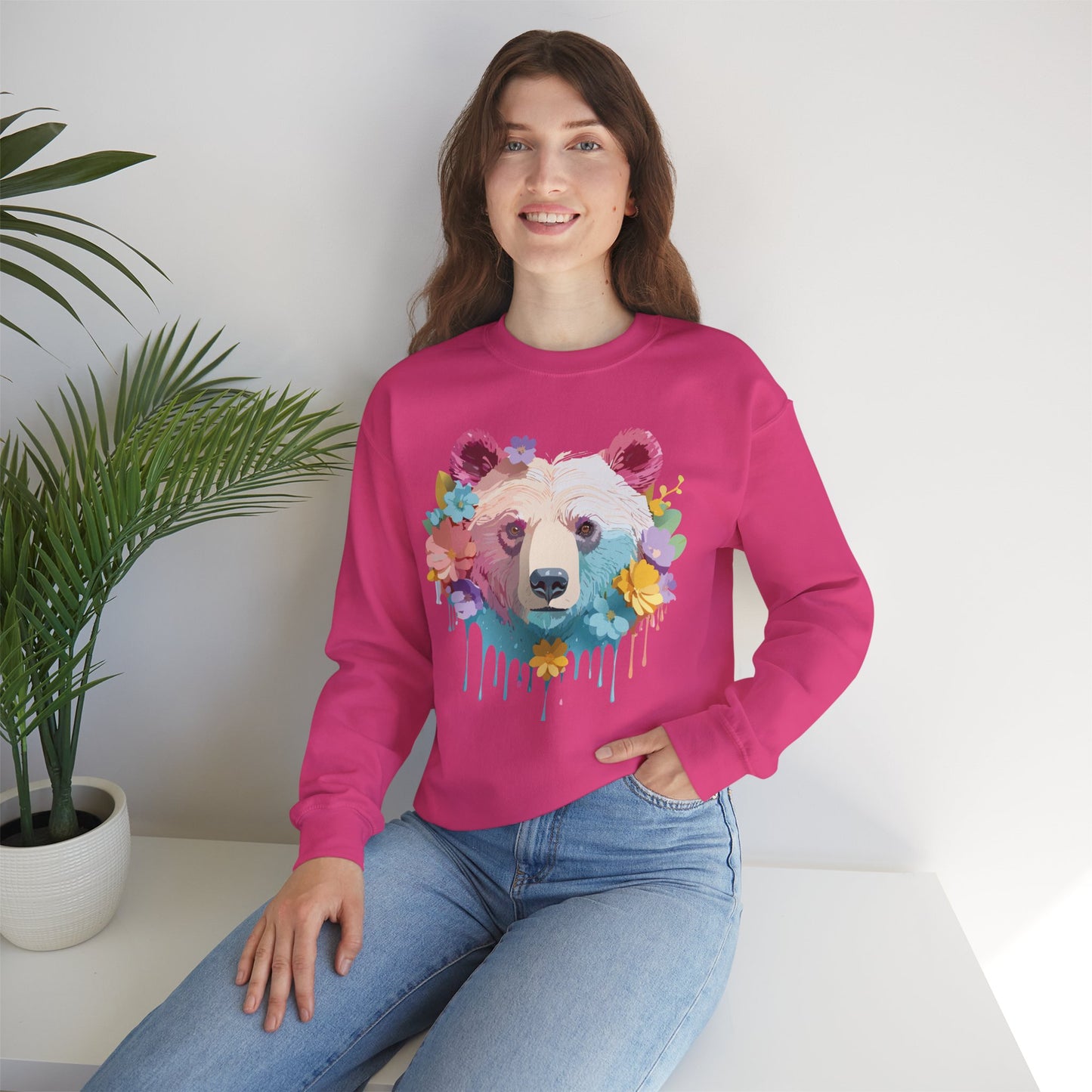Unisex Floral Bear Sweatshirt, Animals Sweatshirt, Floral Sweatshirt, Art Design Sweatshirt