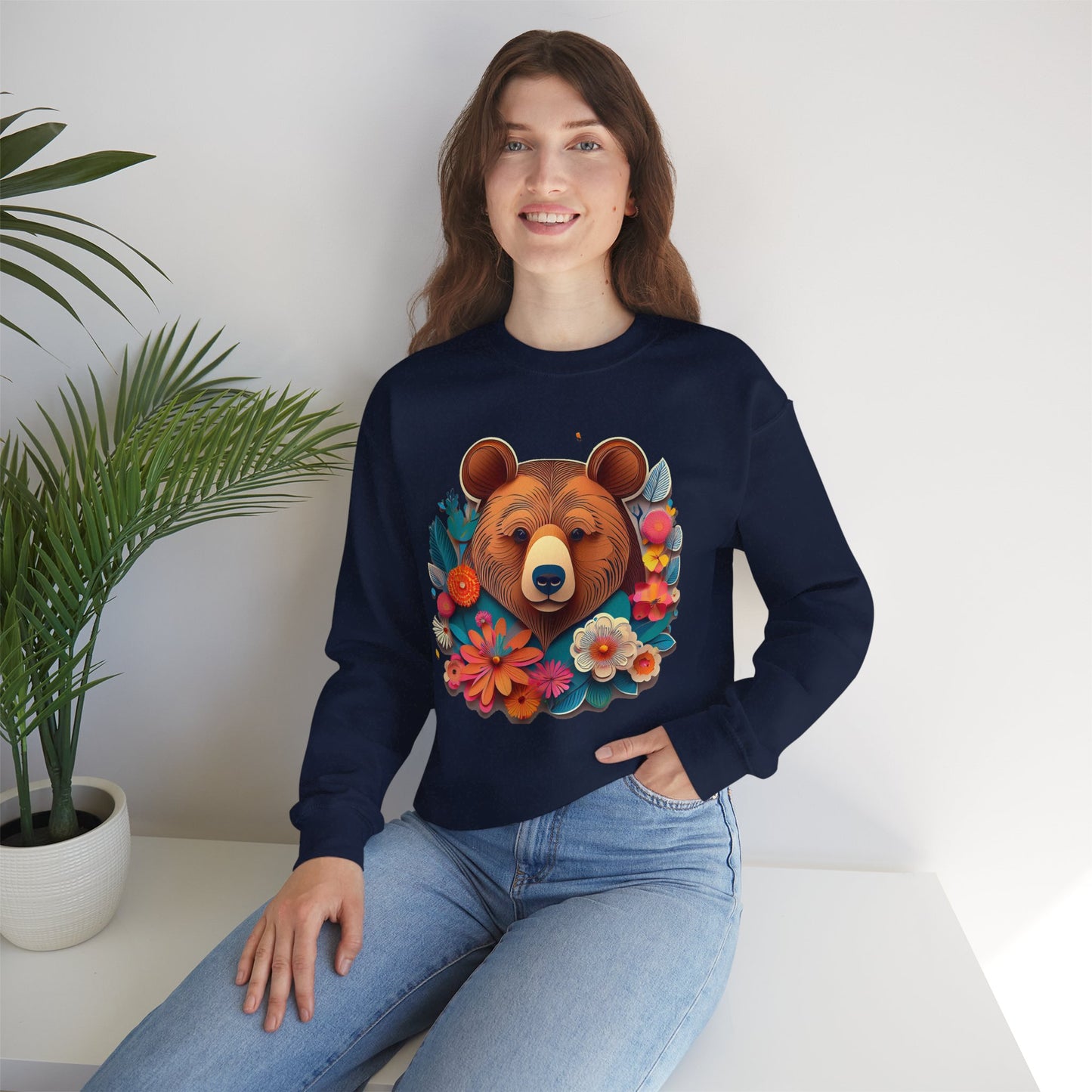 Unisex Floral Bear Sweatshirt, Animals Sweatshirt, Floral Sweatshirt, Art Design Sweatshirt