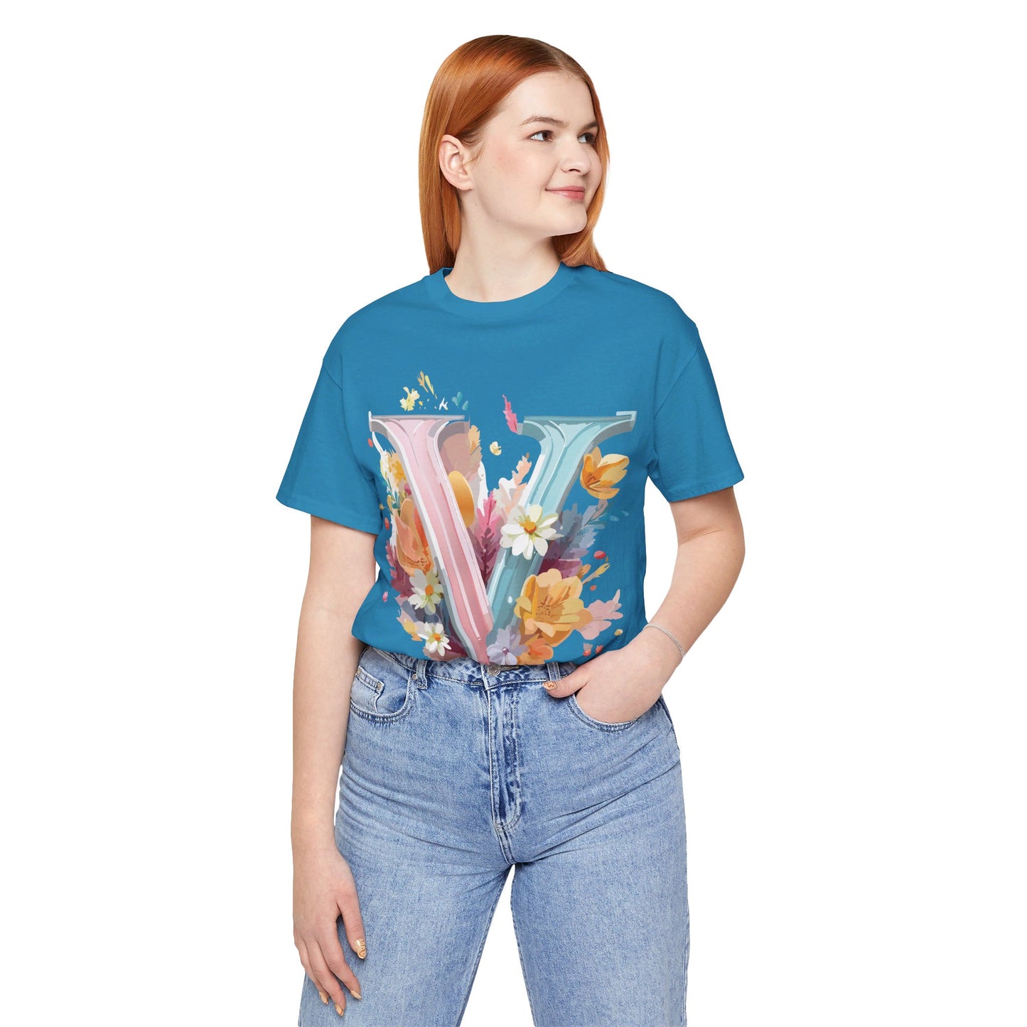 Natural Cotton Tee Shirt - Letters Collection - V Printify