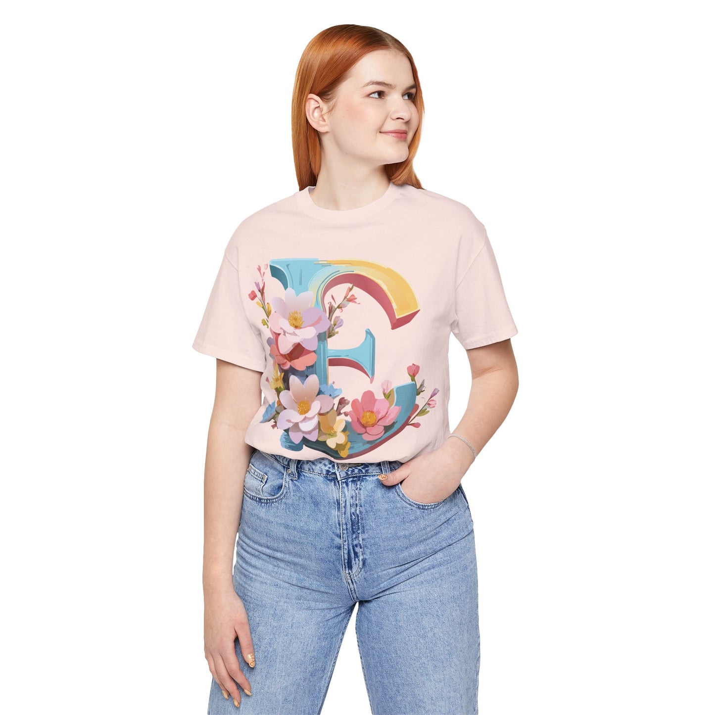 Natural Cotton Tee Shirt - Letters Collection - E Printify