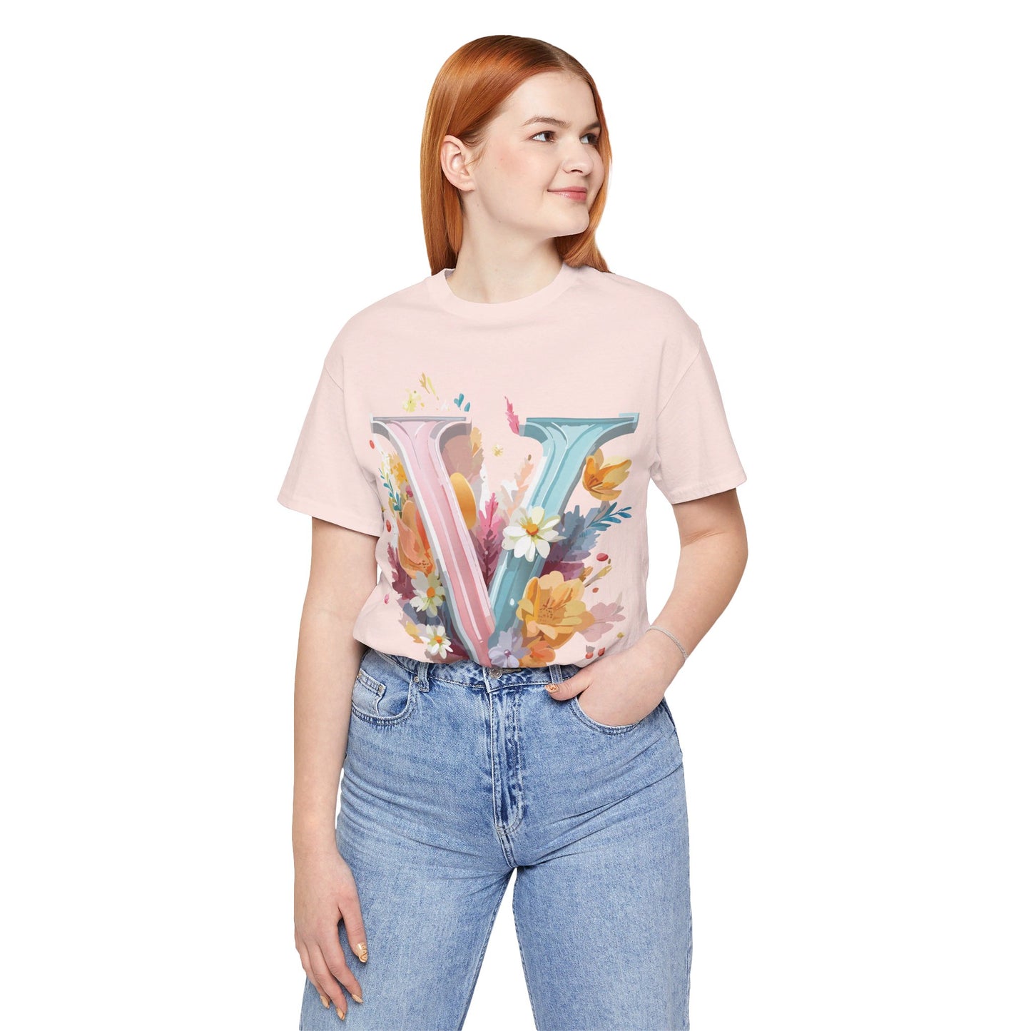 Natural Cotton Tee Shirt - Letters Collection - V Printify