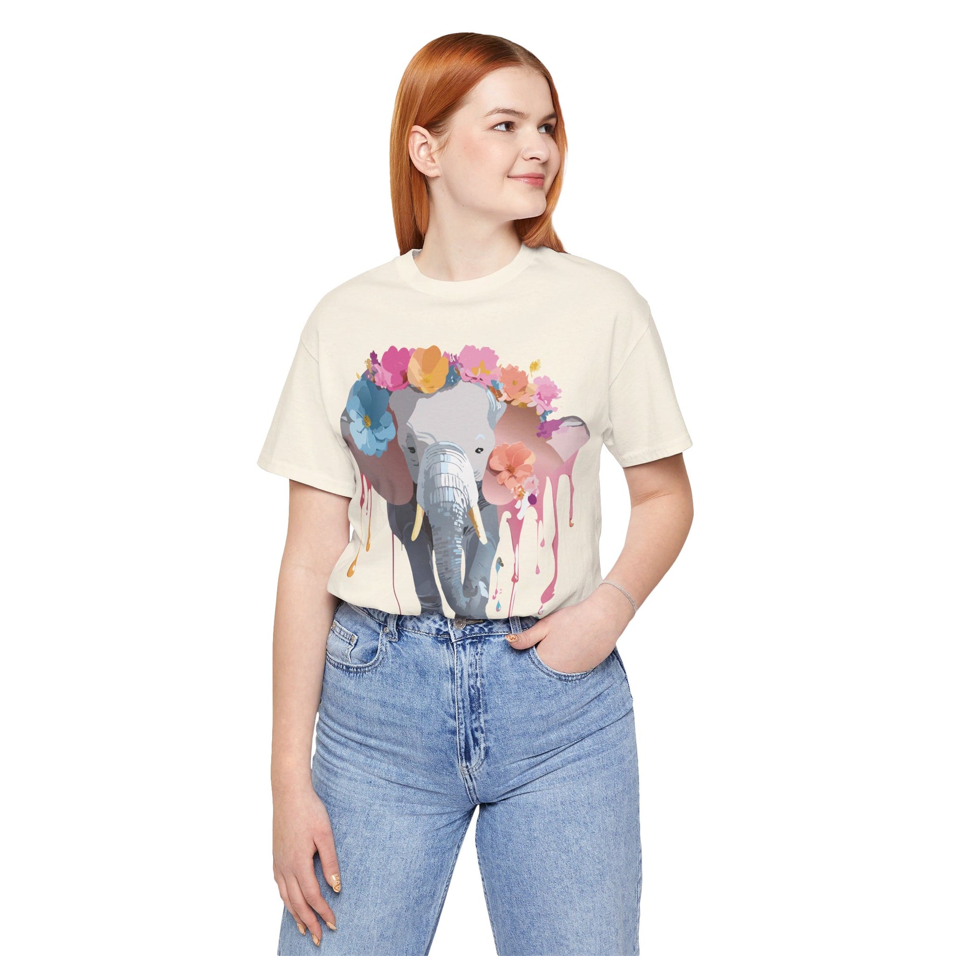 Natural Cotton Tee Shirt with Elephant Printify