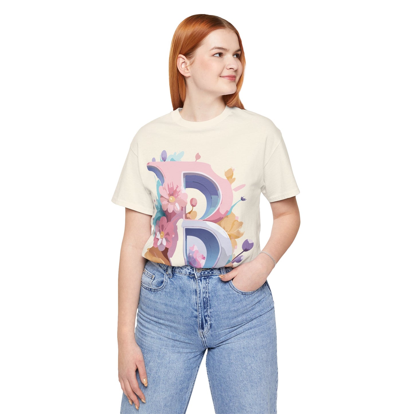 Natural Cotton Tee Shirt - Letters Collection - B Printify