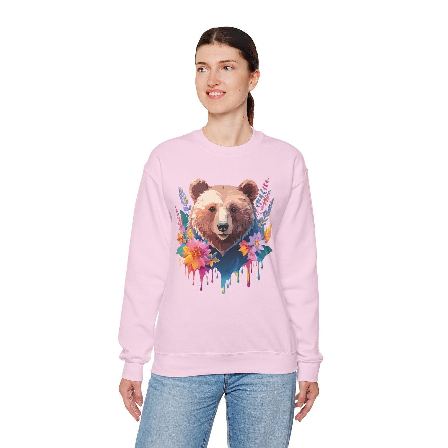 Unisex Floral Bear Sweatshirt, Animals Sweatshirt, Floral Sweatshirt, Art Design Sweatshirt