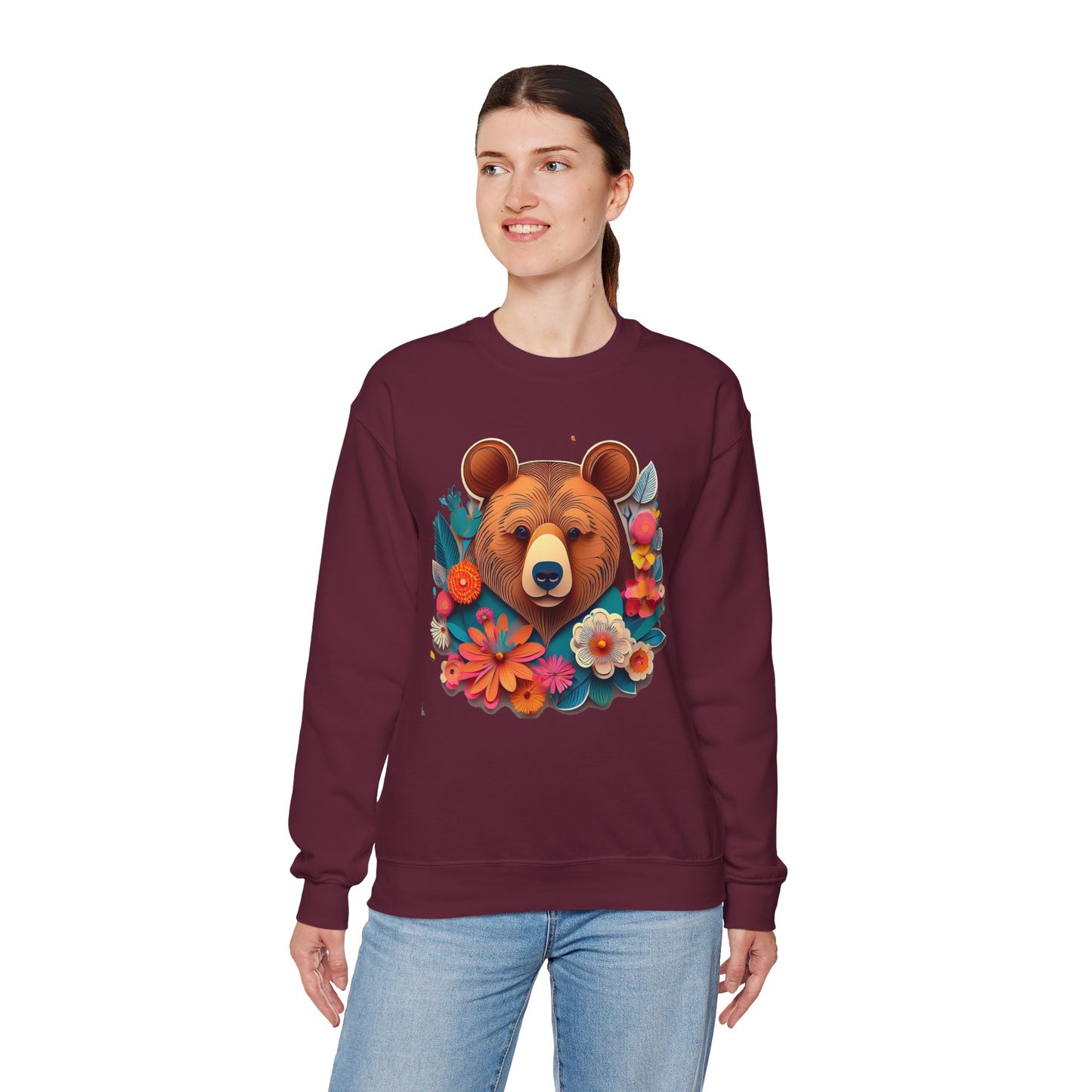 Unisex Floral Bear Sweatshirt, Animals Sweatshirt, Floral Sweatshirt, Art Design Sweatshirt