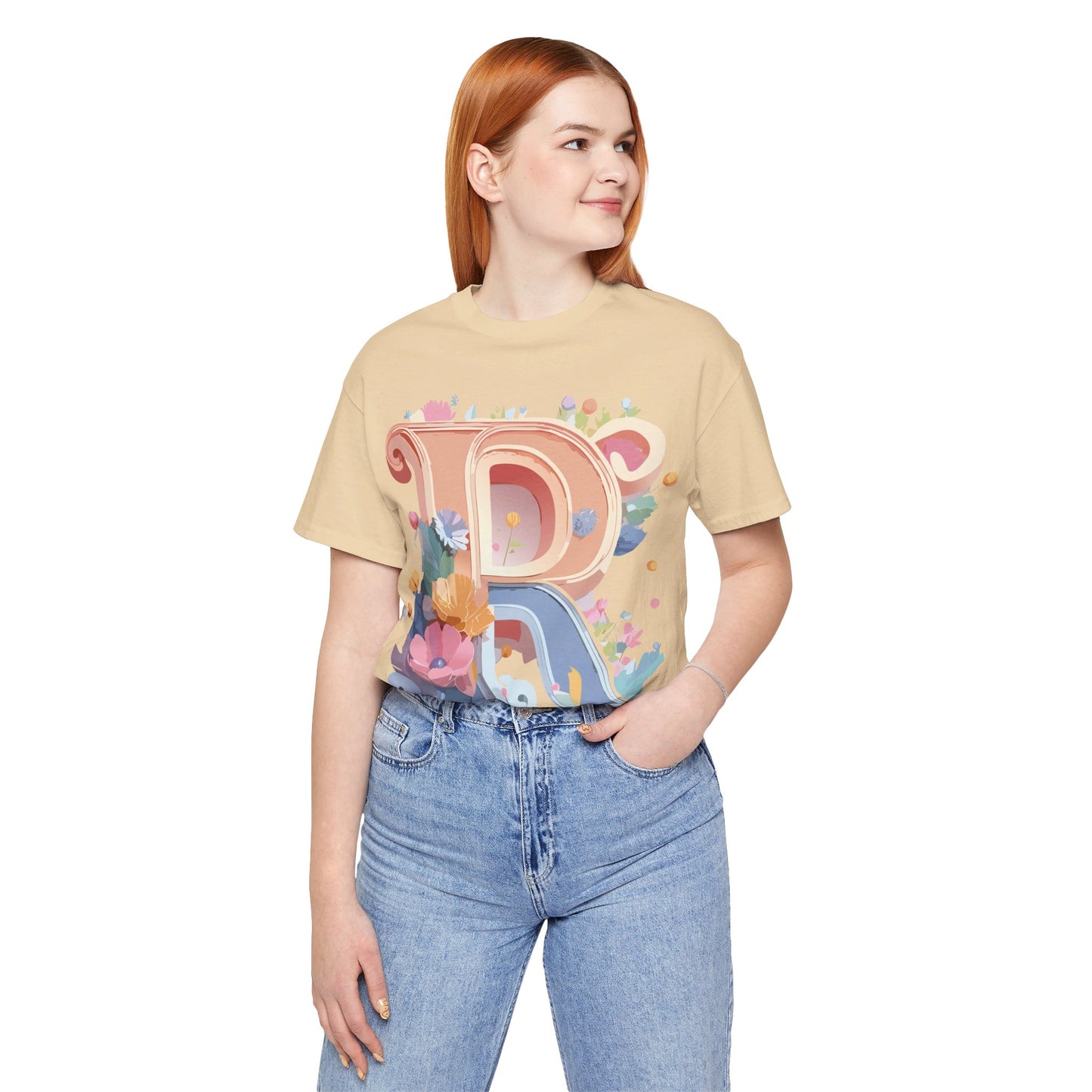 Natural Cotton Tee Shirt - Letters Collection - R Printify