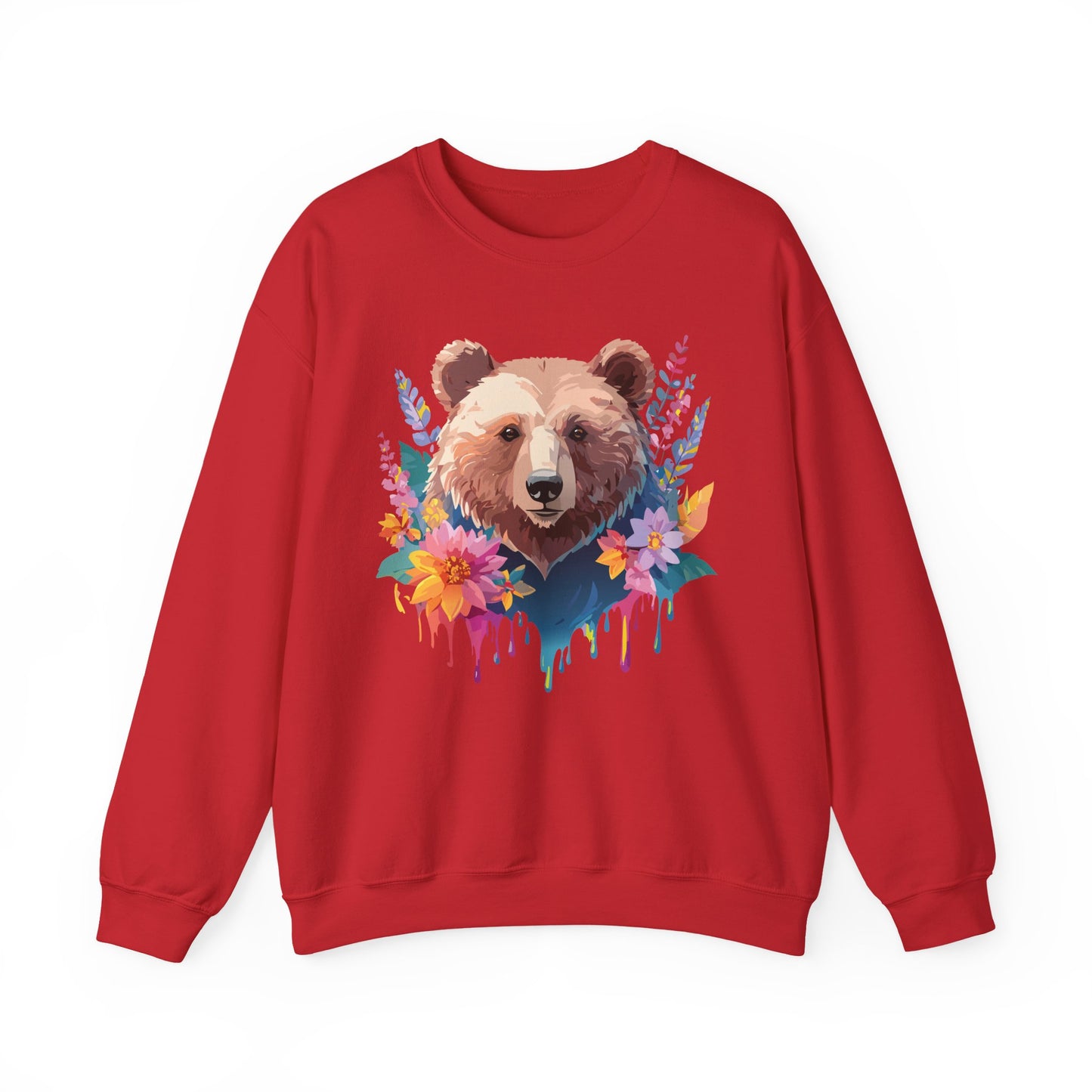 Unisex Floral Bear Sweatshirt, Animals Sweatshirt, Floral Sweatshirt, Art Design Sweatshirt