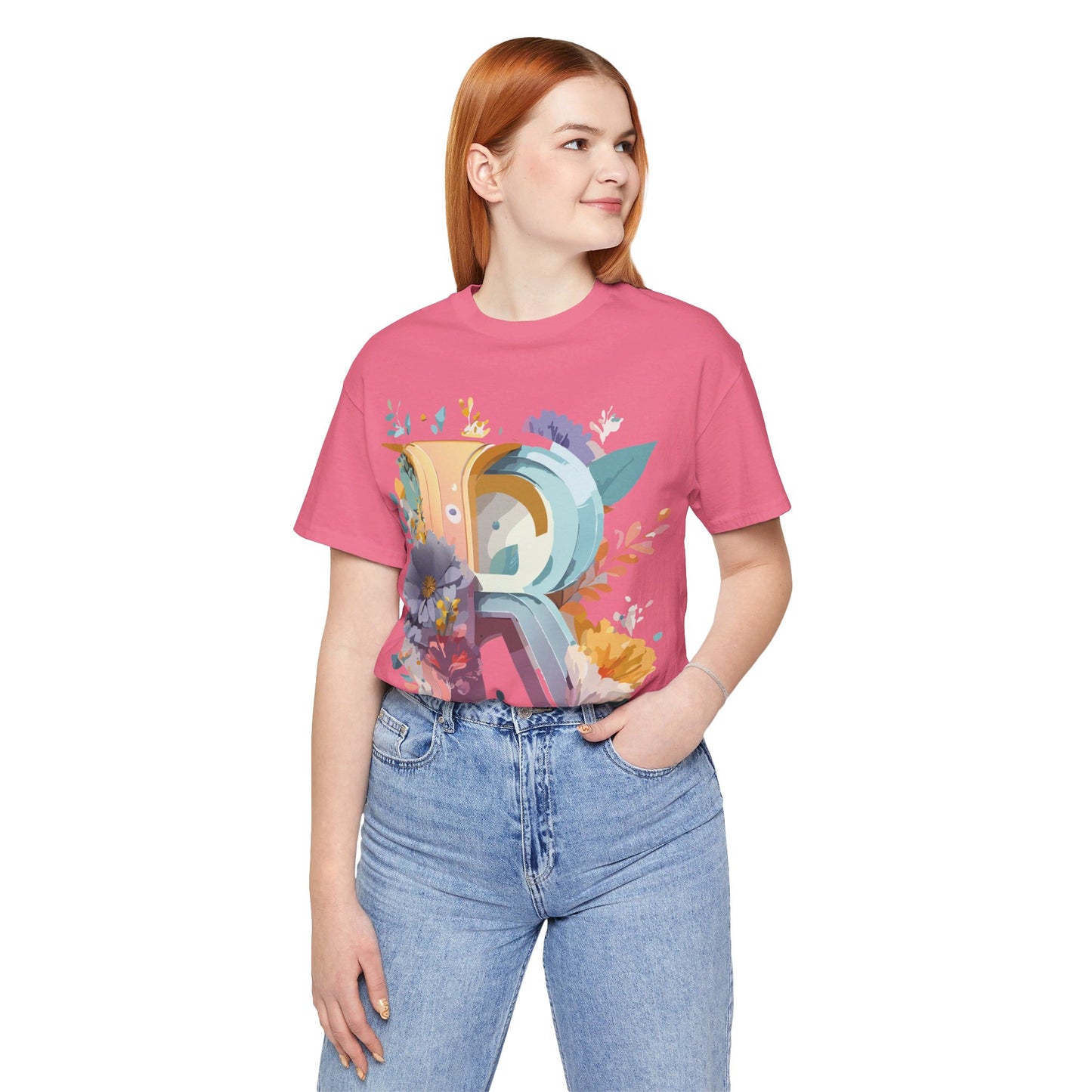 Natural Cotton Tee Shirt - Letters Collection - R Printify