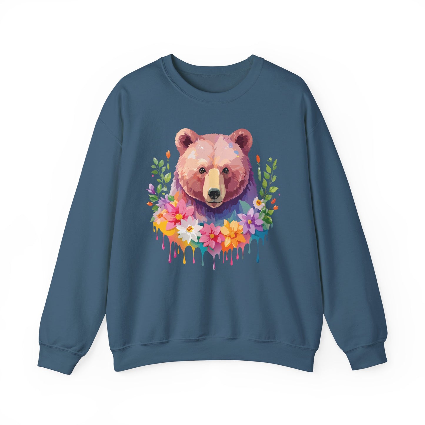 Unisex Floral Bear Sweatshirt, Animals Sweatshirt, Floral Sweatshirt, Art Design Sweatshirt