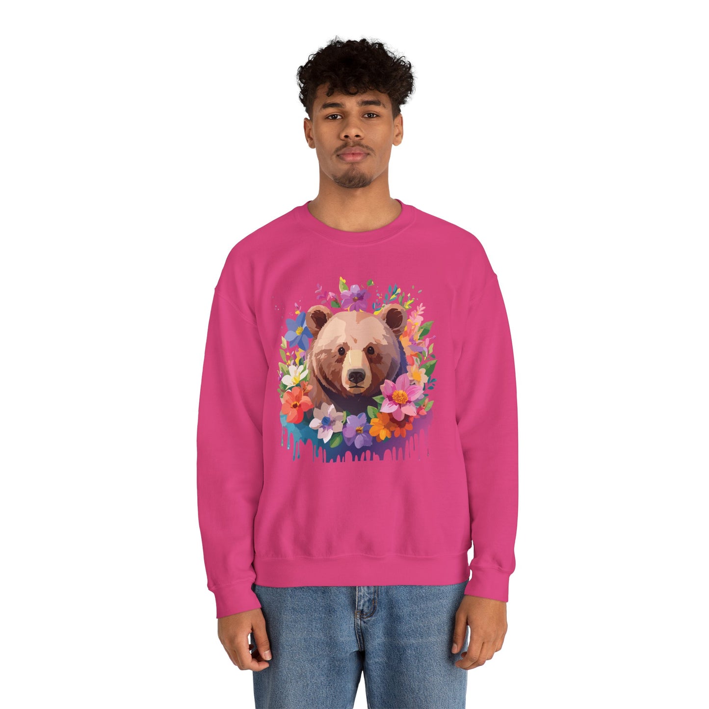 Unisex Floral Bear Sweatshirt, Animals Sweatshirt, Floral Sweatshirt, Art Design Sweatshirt