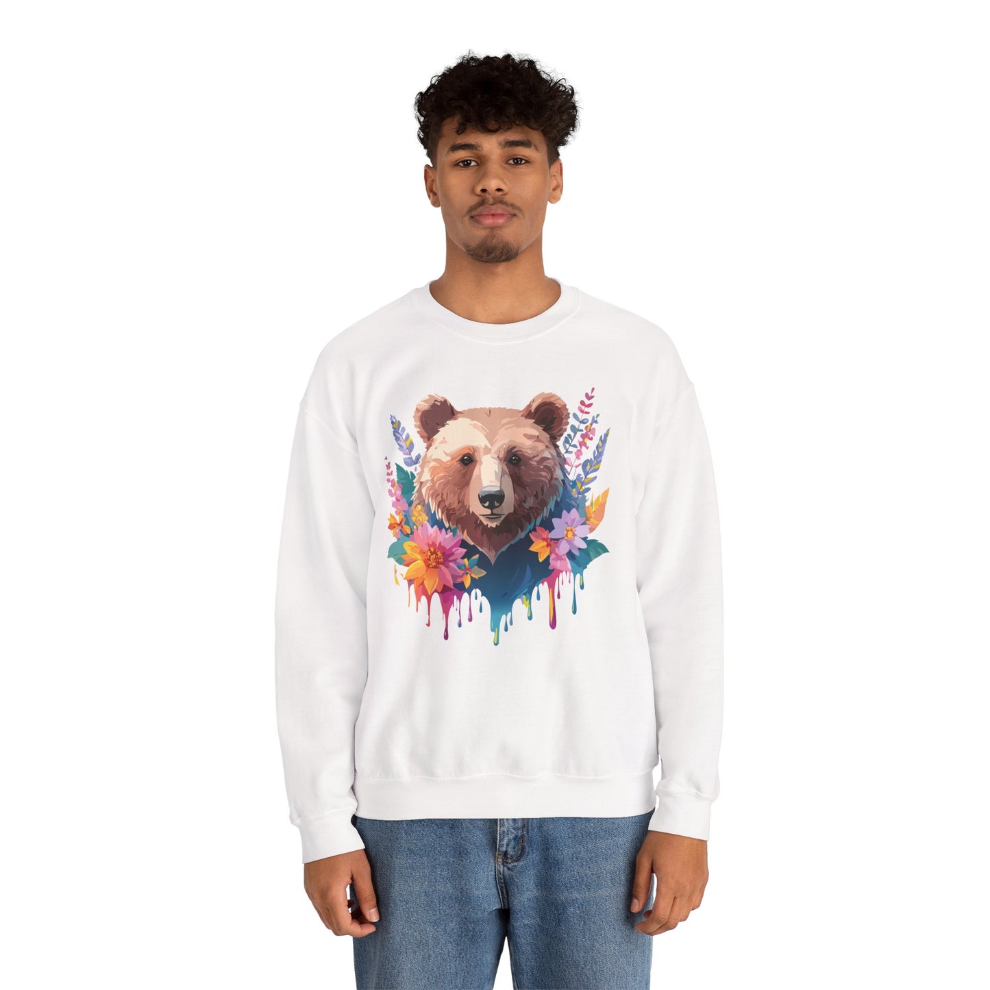 Unisex Floral Bear Sweatshirt, Animals Sweatshirt, Floral Sweatshirt, Art Design Sweatshirt