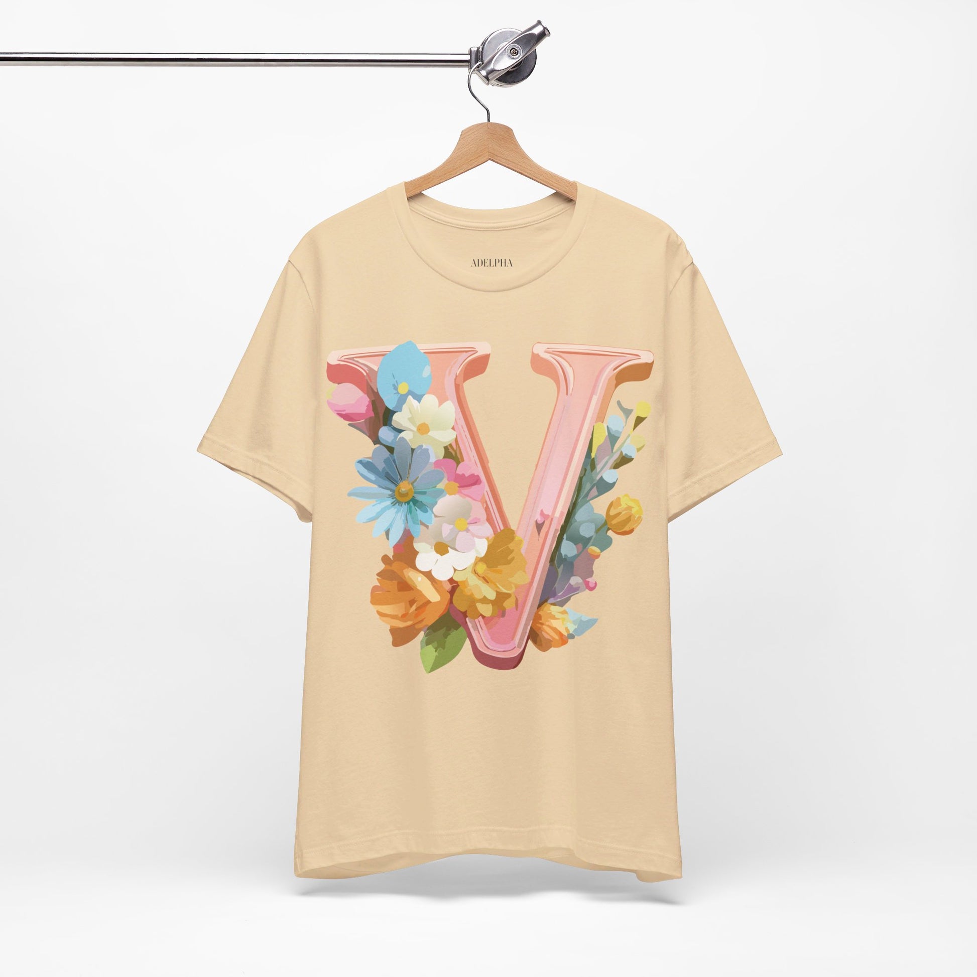 Natural Cotton Tee Shirt - Letters Collection - V Printify