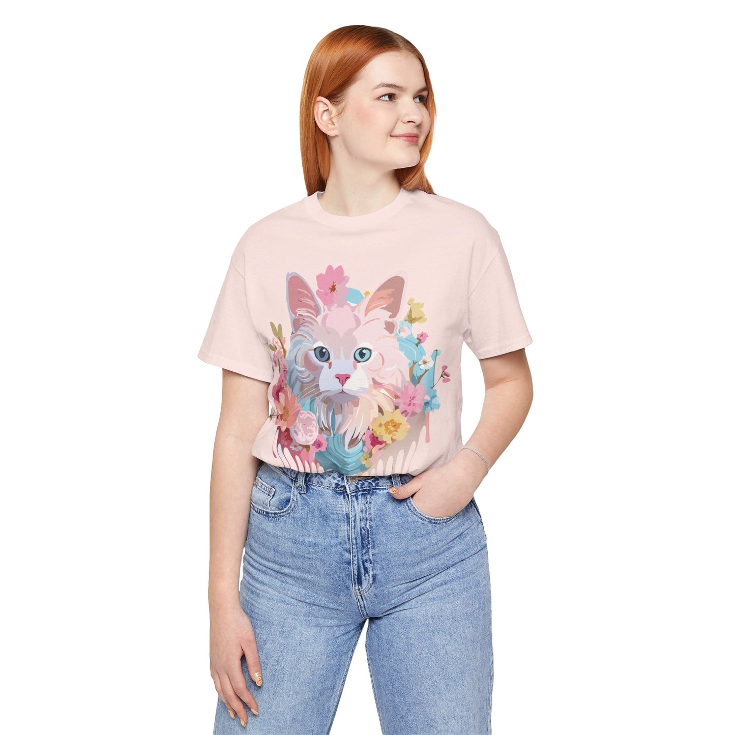 Natural Cotton Tee Shirt with Cat Printify