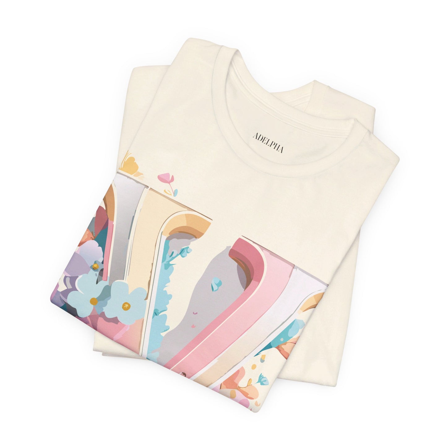 Natural Cotton Tee Shirt - Letters Collection - V Printify