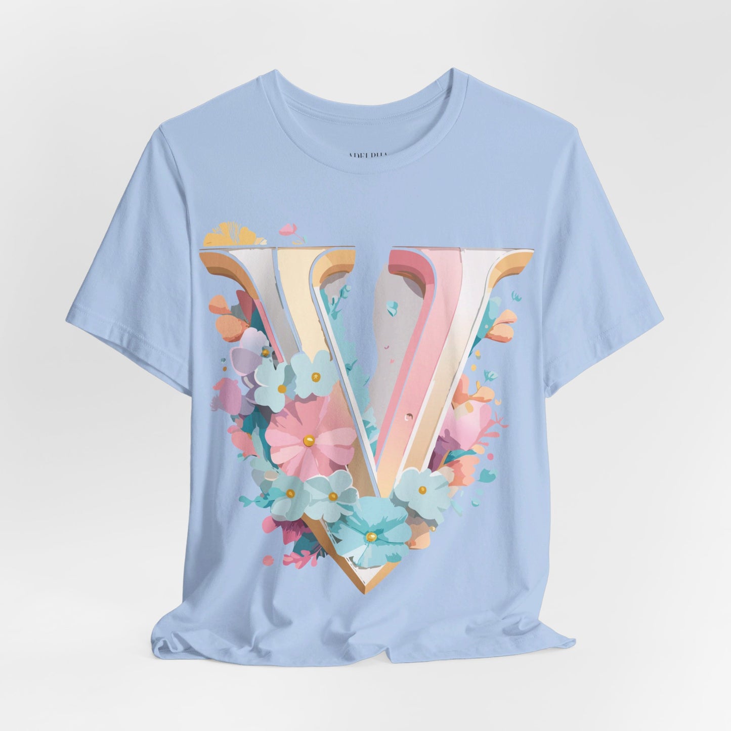 Natural Cotton Tee Shirt - Letters Collection - V Printify