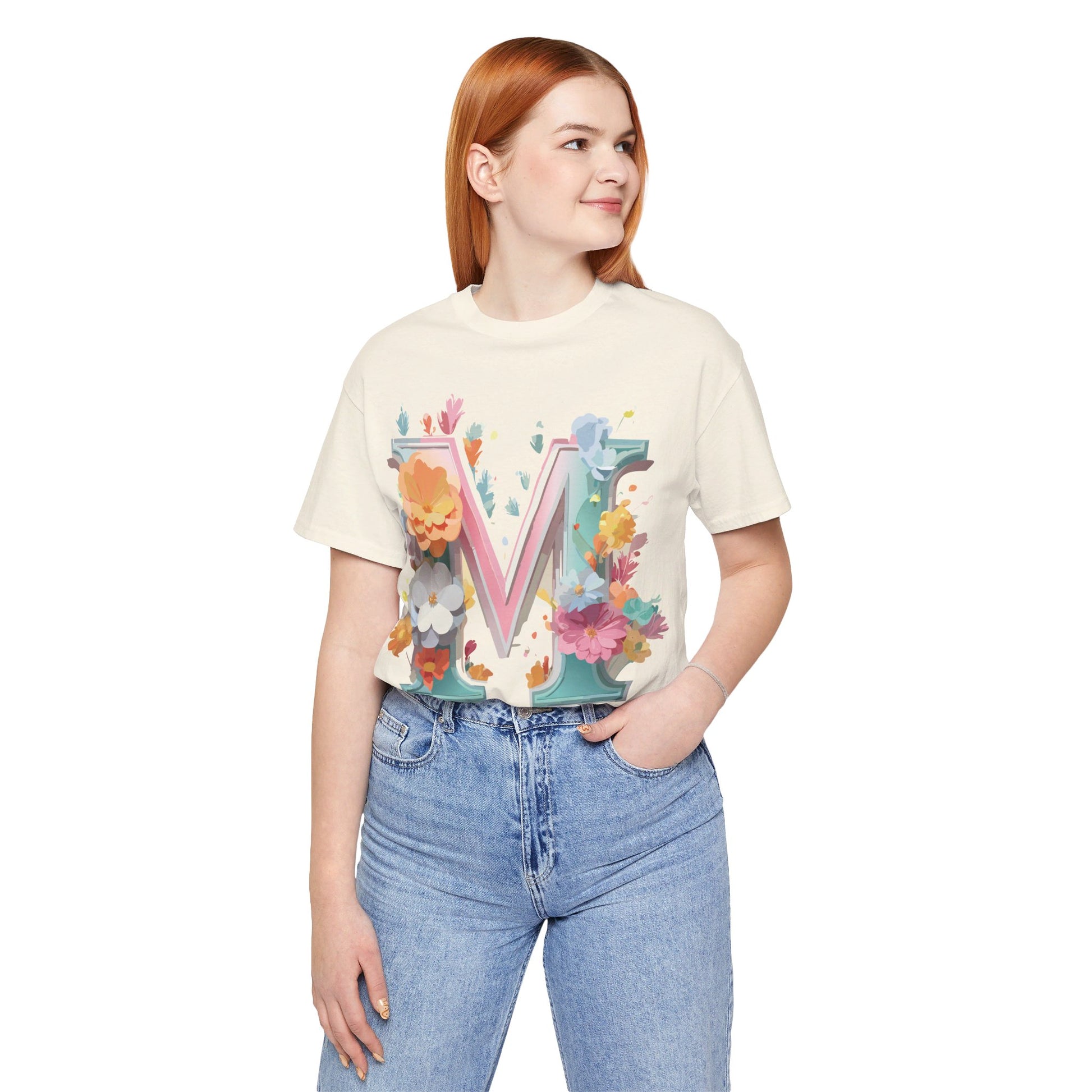 Natural Cotton Tee Shirt - Letters Collection - M Printify