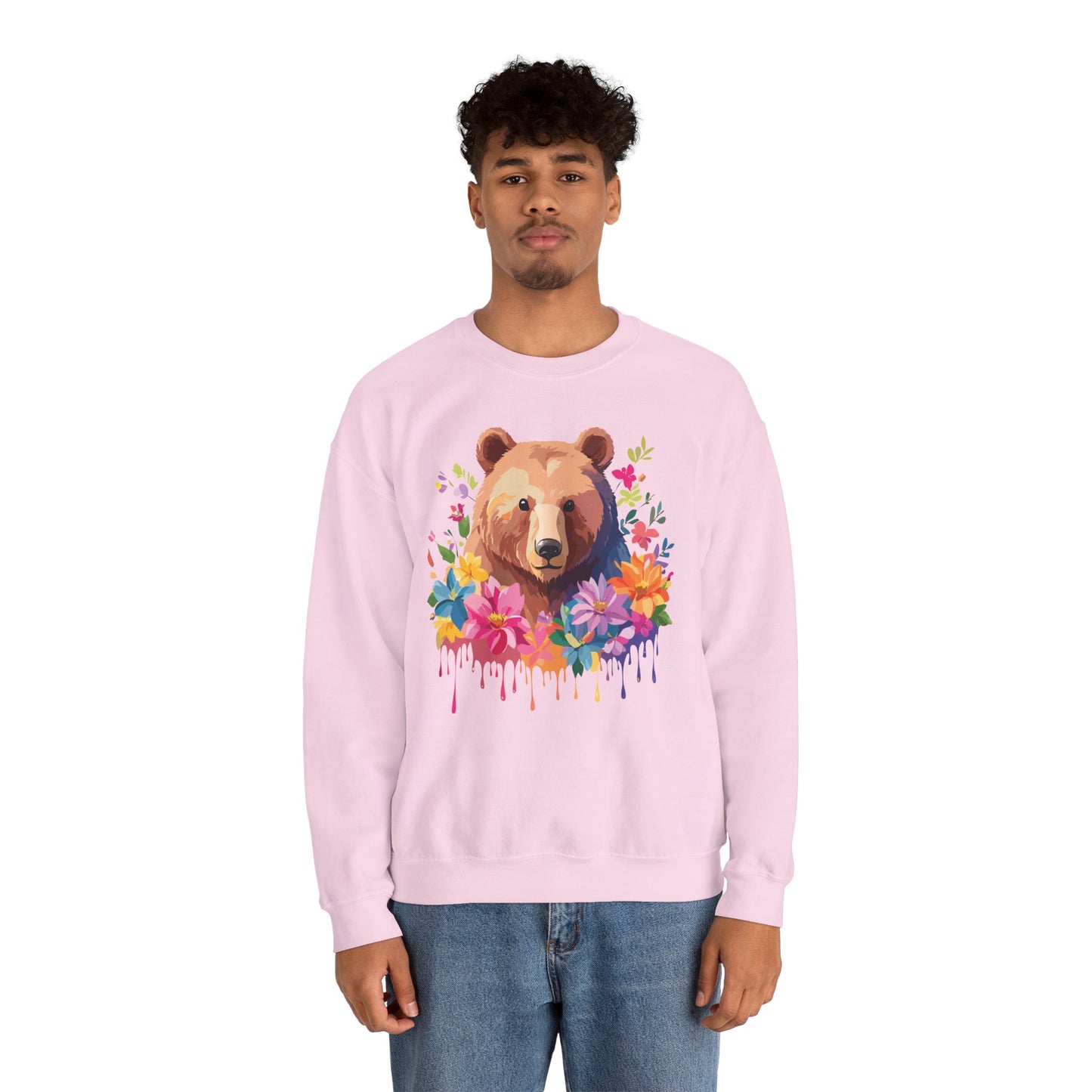 Unisex Floral Bear Sweatshirt, Animals Sweatshirt, Floral Sweatshirt, Art Design Sweatshirt