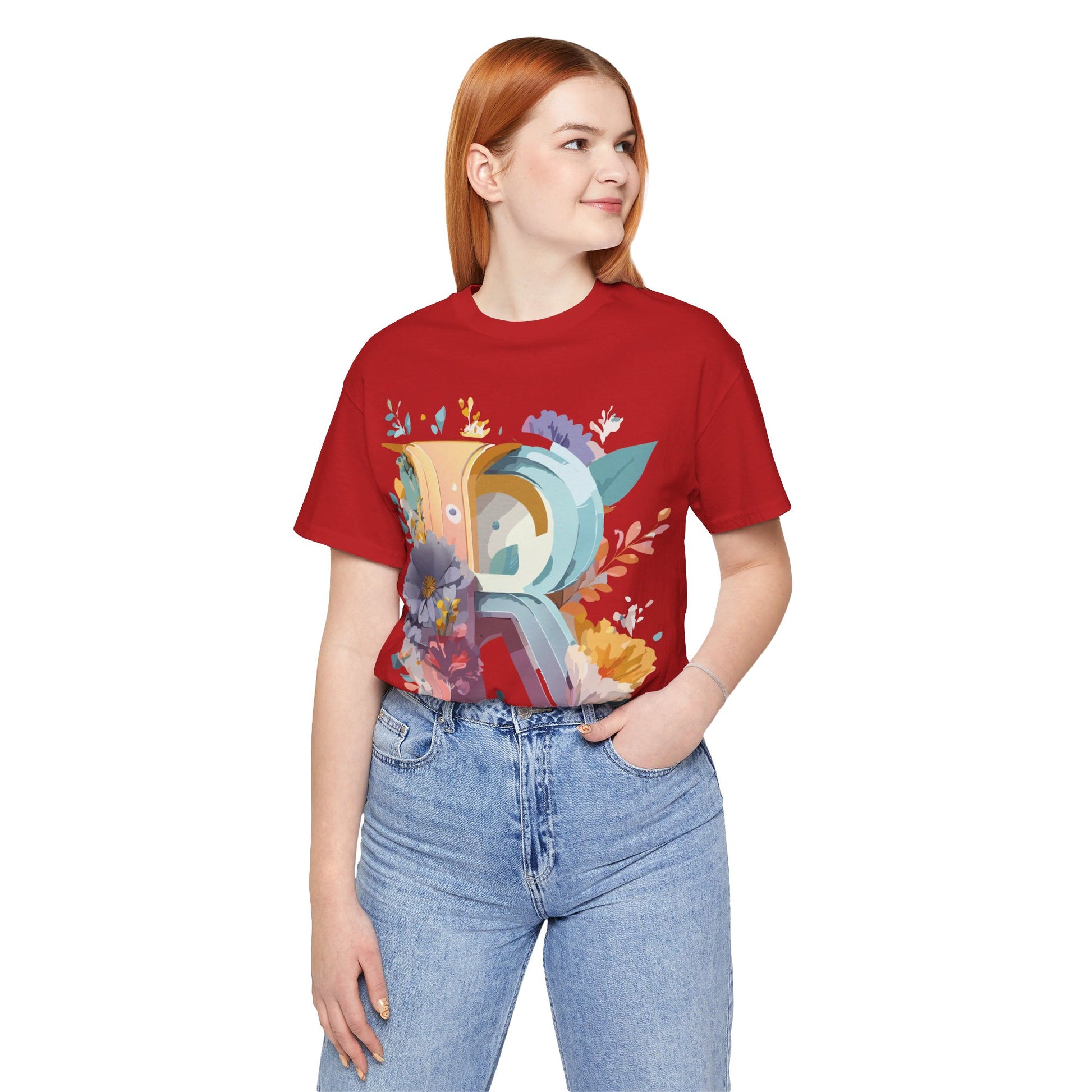 Natural Cotton Tee Shirt - Letters Collection - R Printify