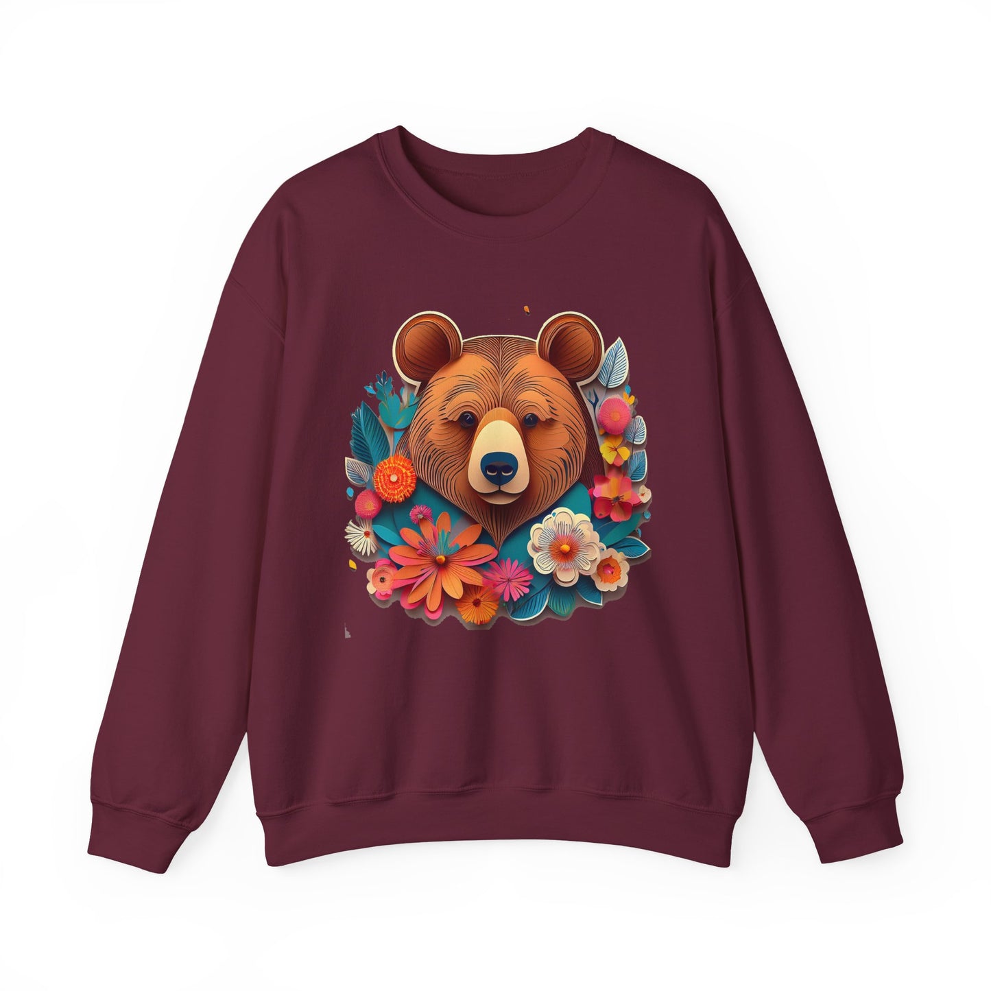 Unisex Floral Bear Sweatshirt, Animals Sweatshirt, Floral Sweatshirt, Art Design Sweatshirt