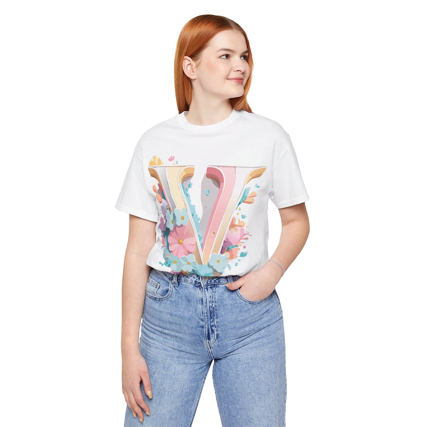 Natural Cotton Tee Shirt - Letters Collection - V Printify