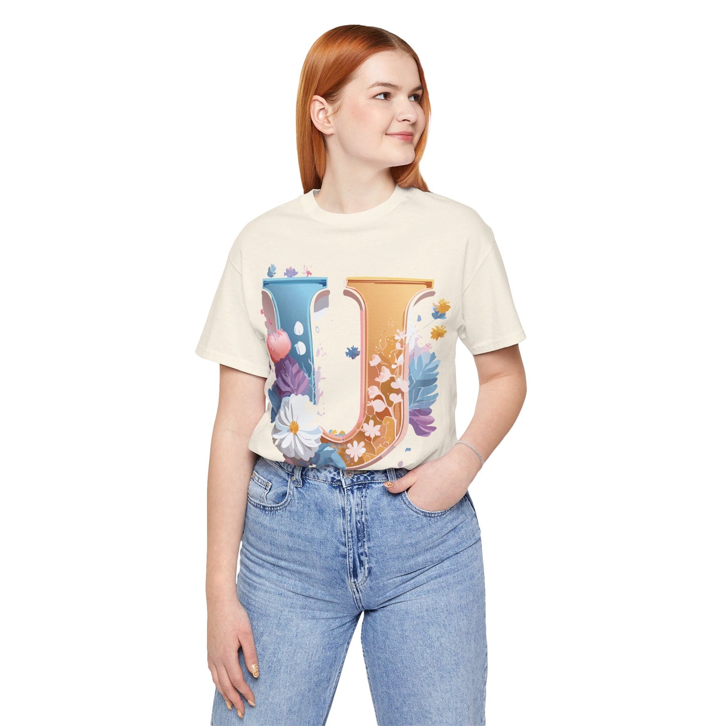 Natural Cotton Tee Shirt - Letters Collection - U Printify
