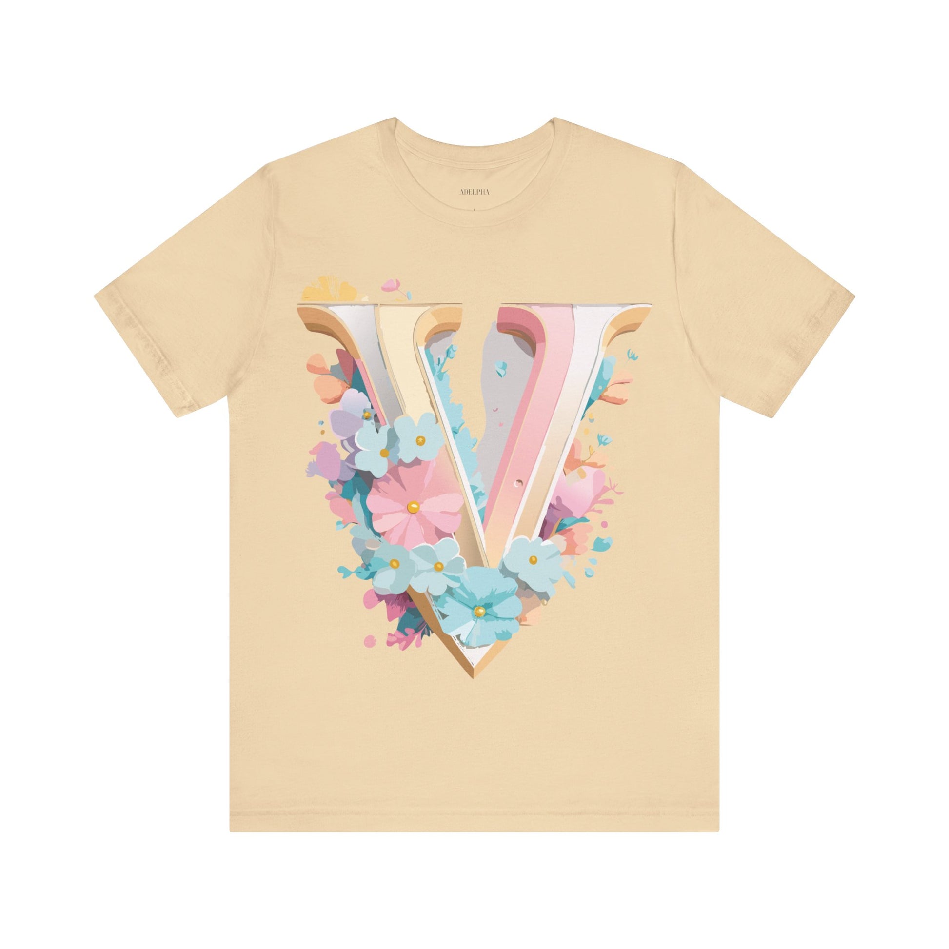 Natural Cotton Tee Shirt - Letters Collection - V Printify