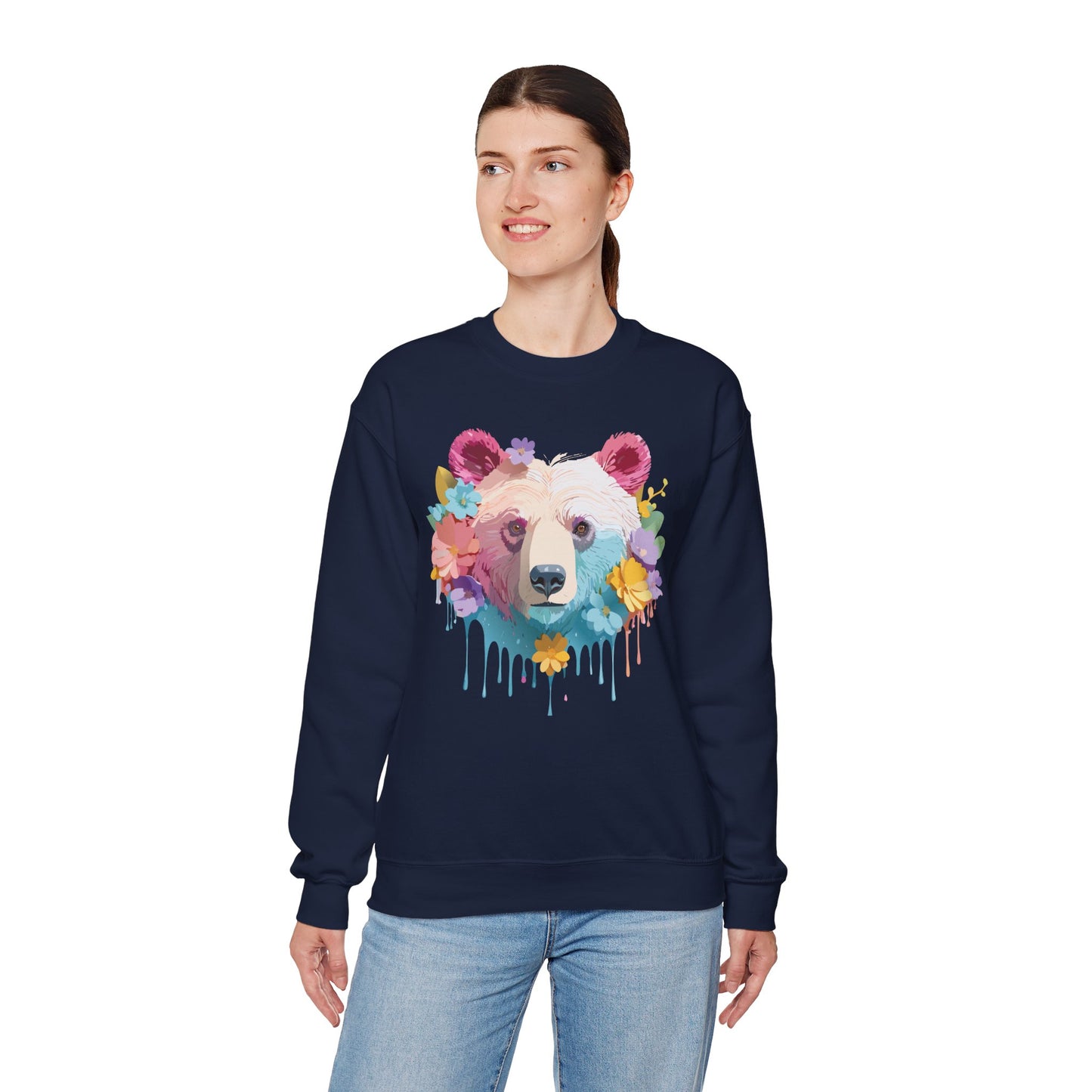 Unisex Floral Bear Sweatshirt, Animals Sweatshirt, Floral Sweatshirt, Art Design Sweatshirt