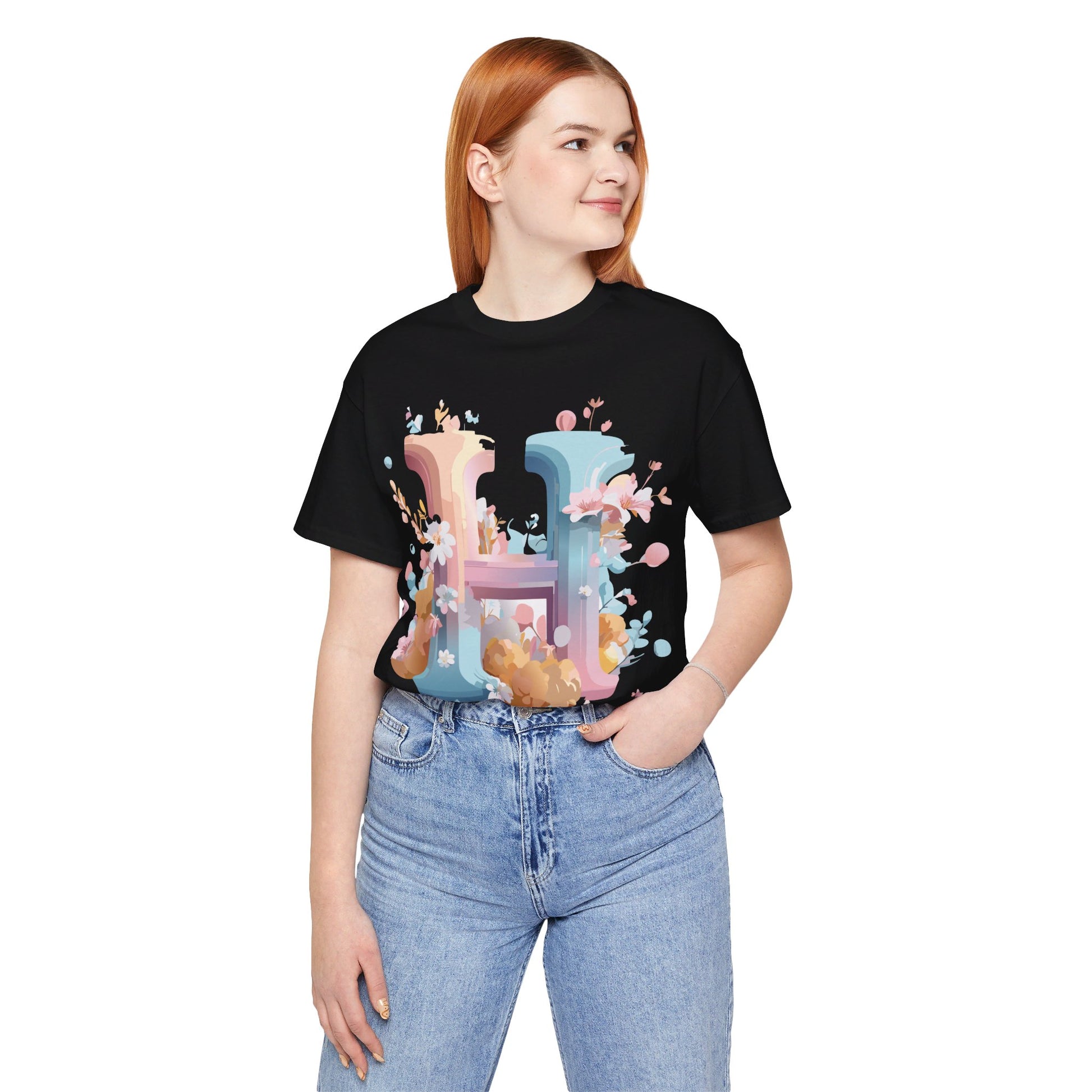 Natural Cotton Tee Shirt - Letters Collection - H Printify