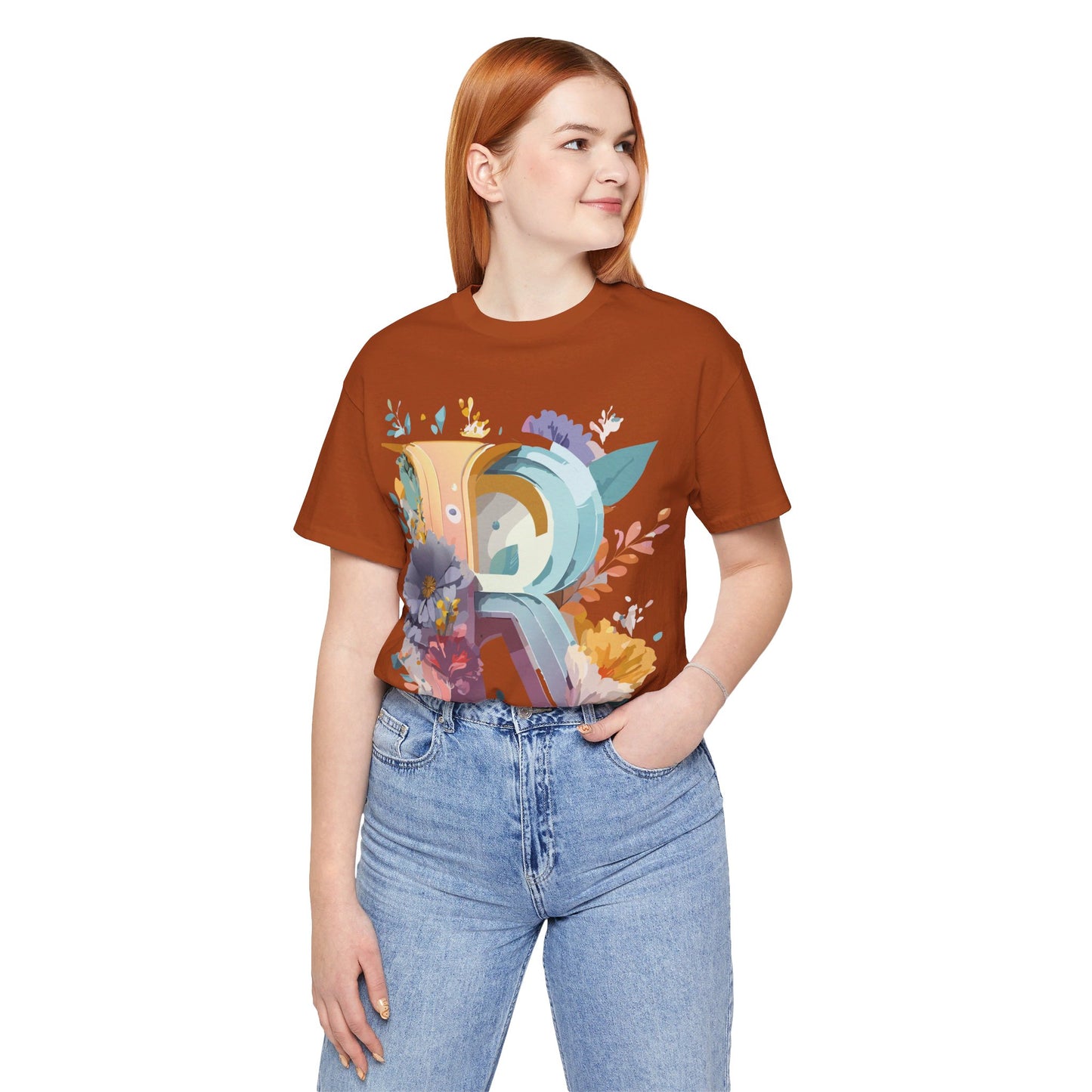 Natural Cotton Tee Shirt - Letters Collection - R Printify