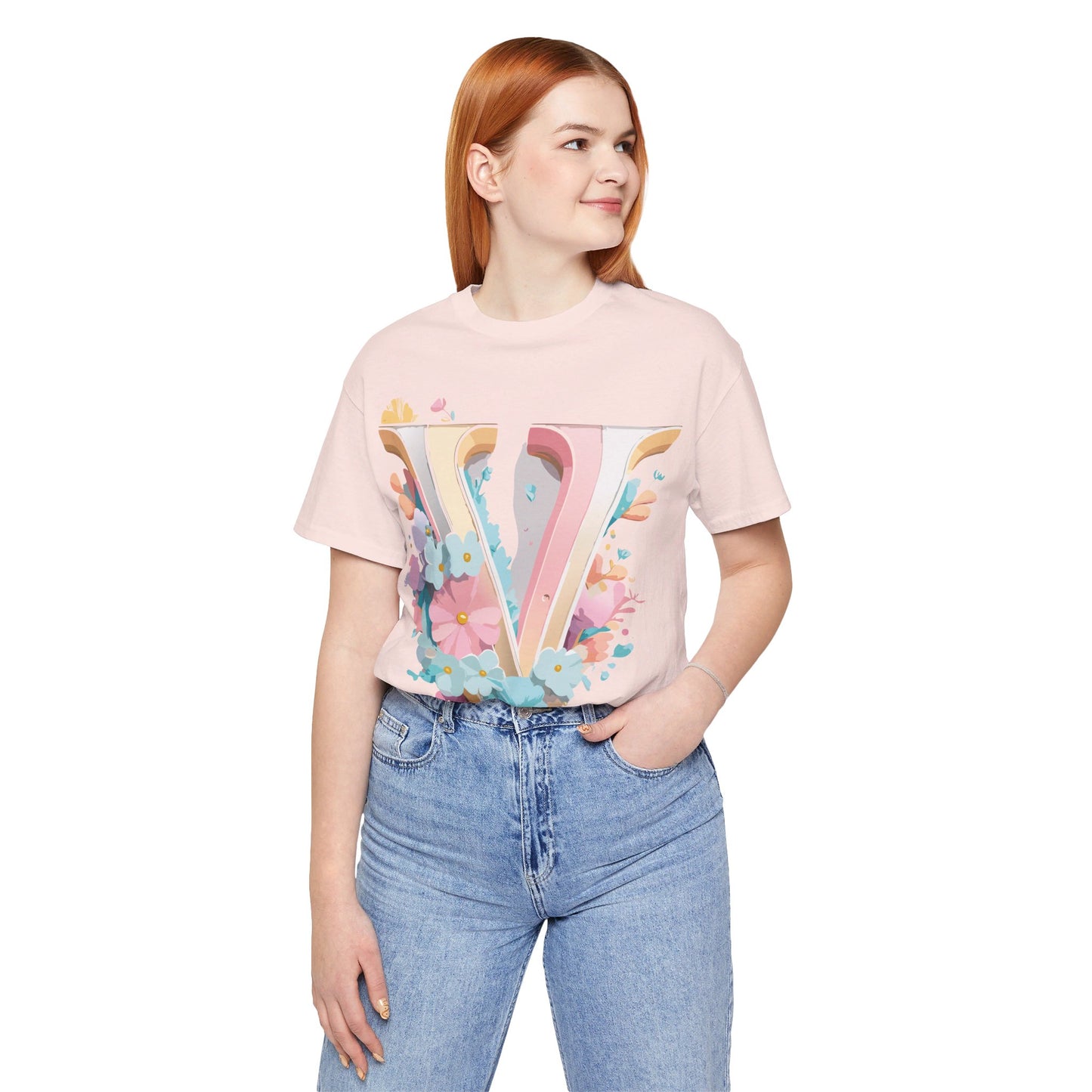Natural Cotton Tee Shirt - Letters Collection - V Printify